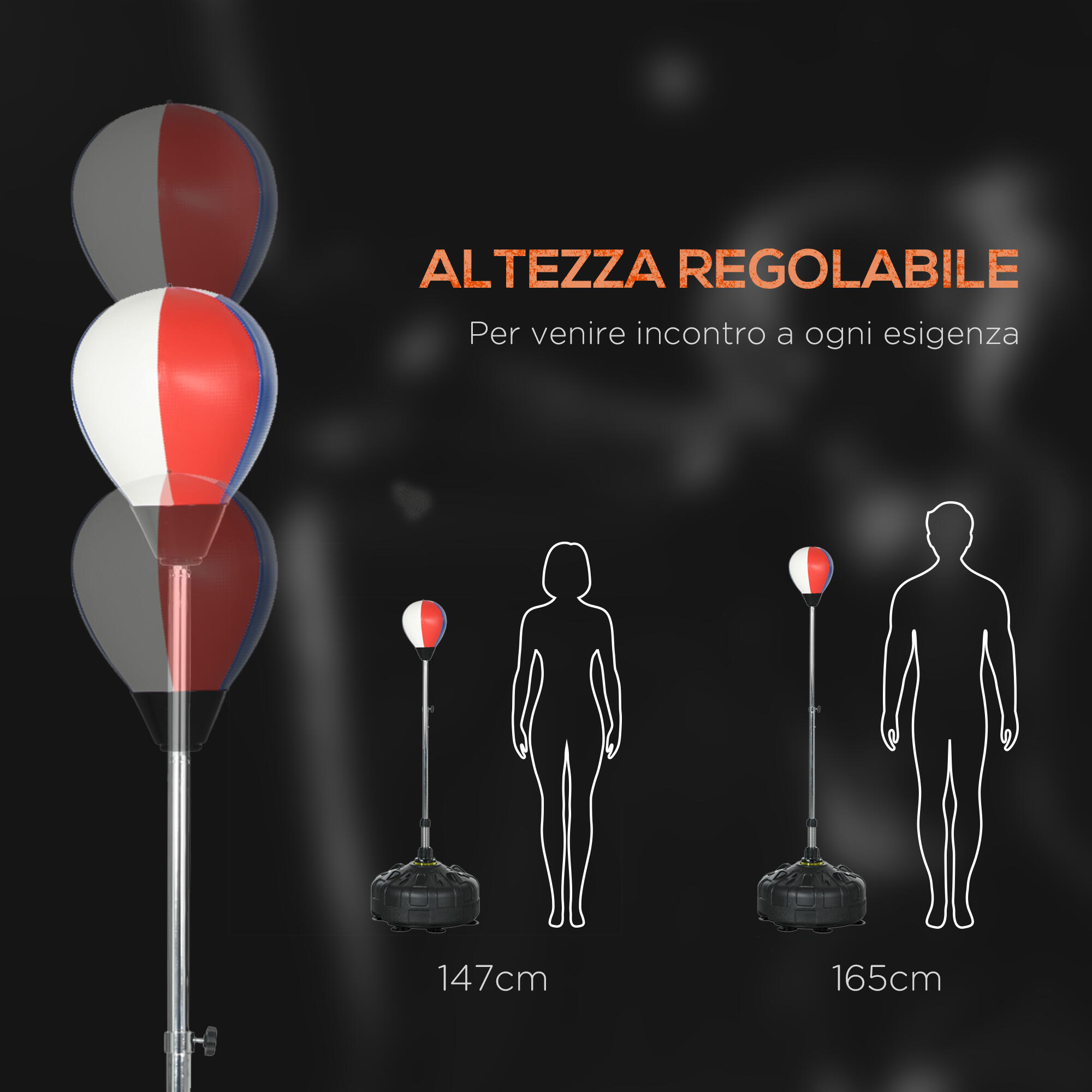 SPORTNOW Punching Ball da Terra Base Riempibile Altezza Regolabile 147-165 cm 5/8