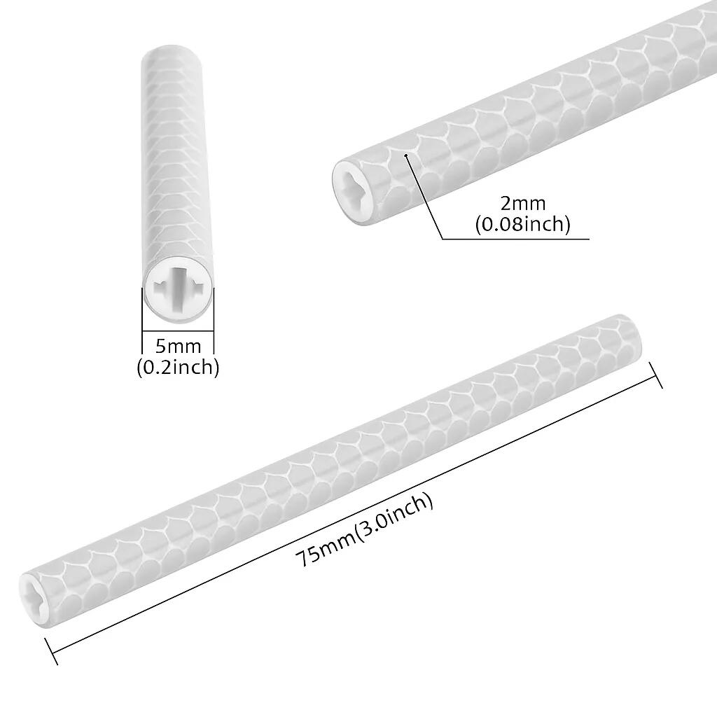 Tubos refletores para raios de bicicleta brancos conjunto 24 75 mm 3/3
