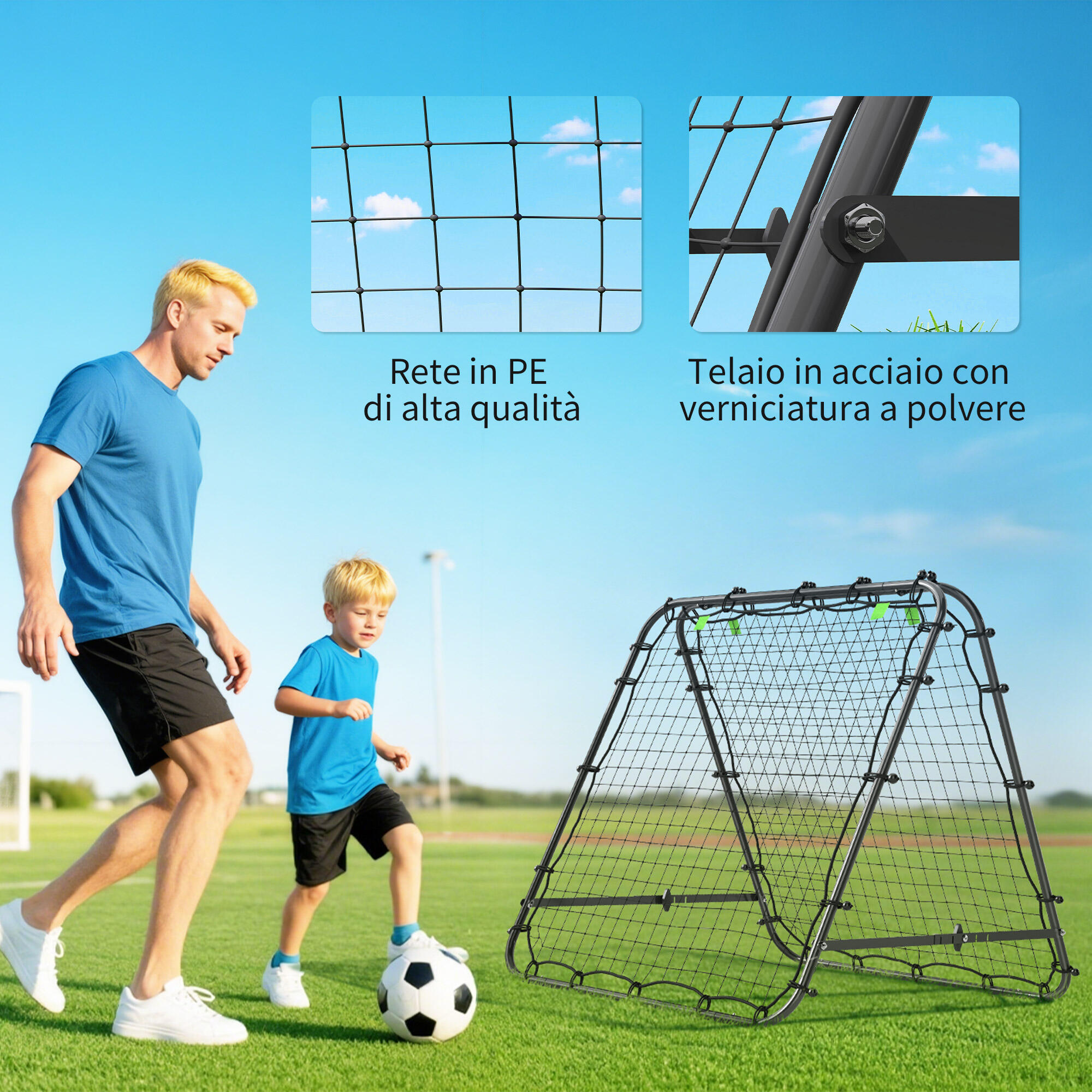 HOMCOM Rete da Calcio Rebounder Pieghevole con Angolazione Regolabile Nero 6/8