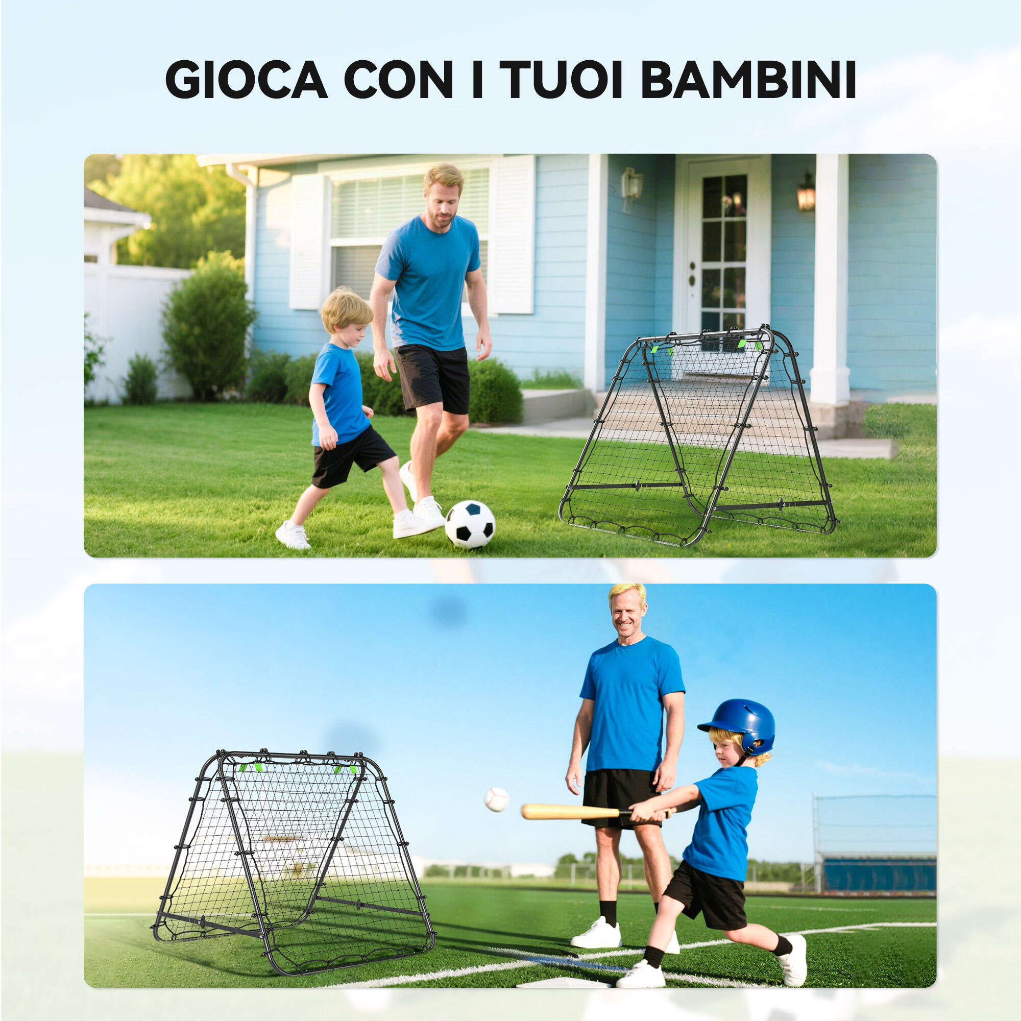 HOMCOM Rete da Calcio Rebounder Pieghevole con Angolazione Regolabile Nero 7/8