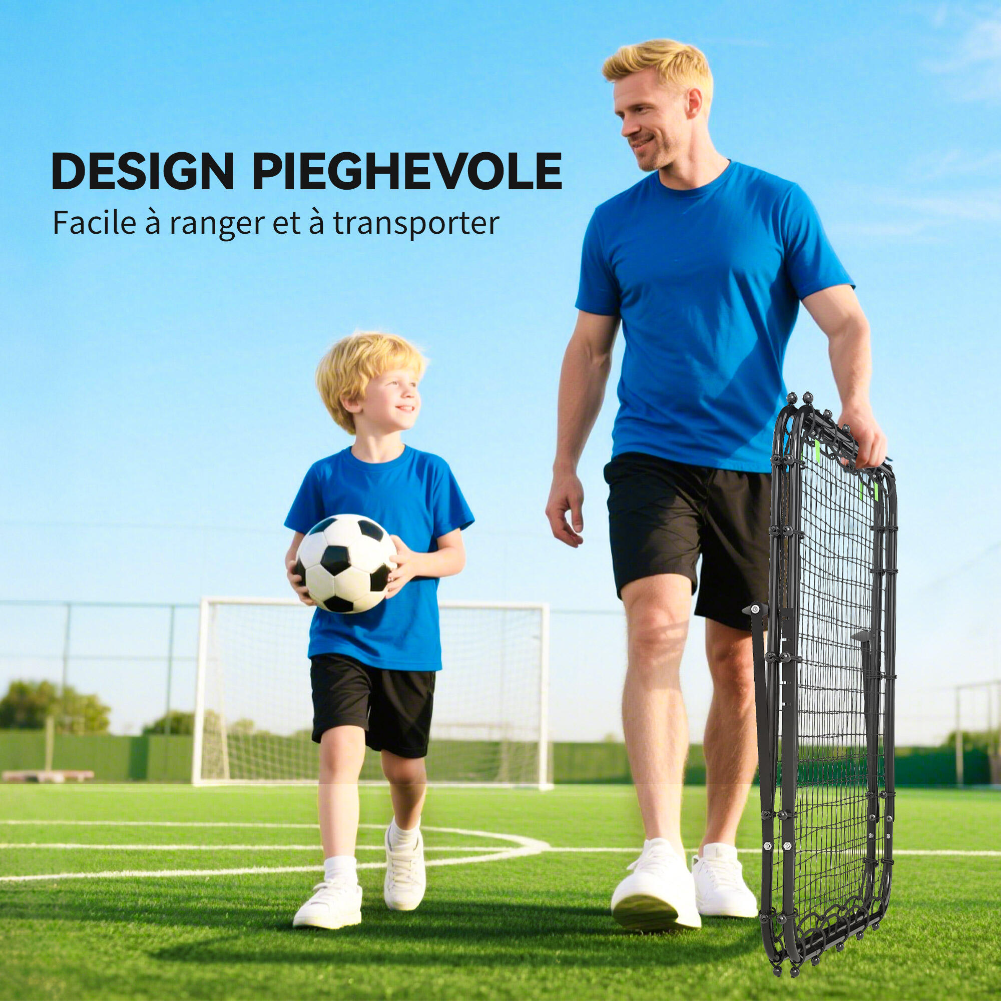 HOMCOM Rete da Calcio Rebounder Pieghevole con Angolazione Regolabile Nero 5/8