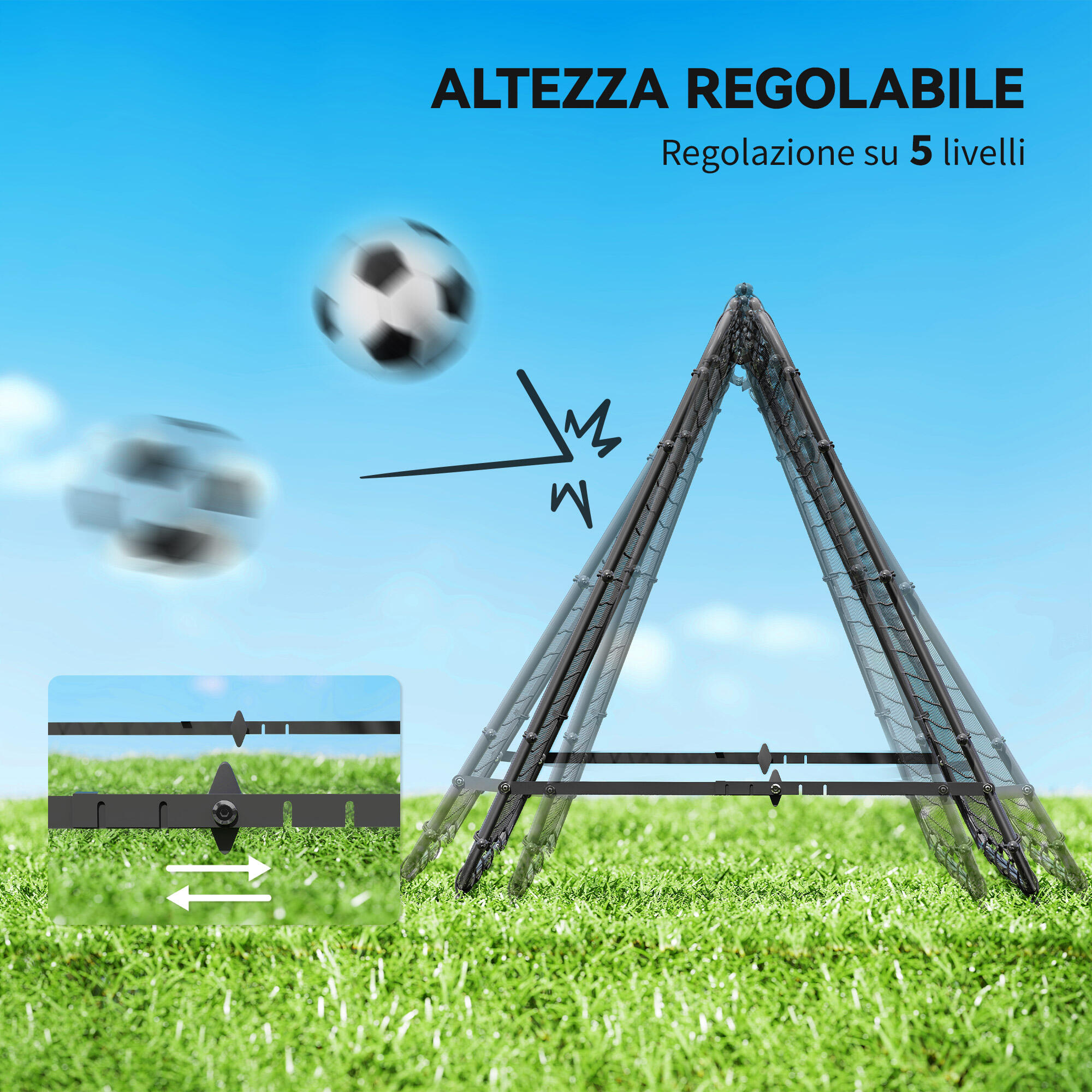 HOMCOM Rete da Calcio Rebounder Pieghevole con Angolazione Regolabile Nero 4/8