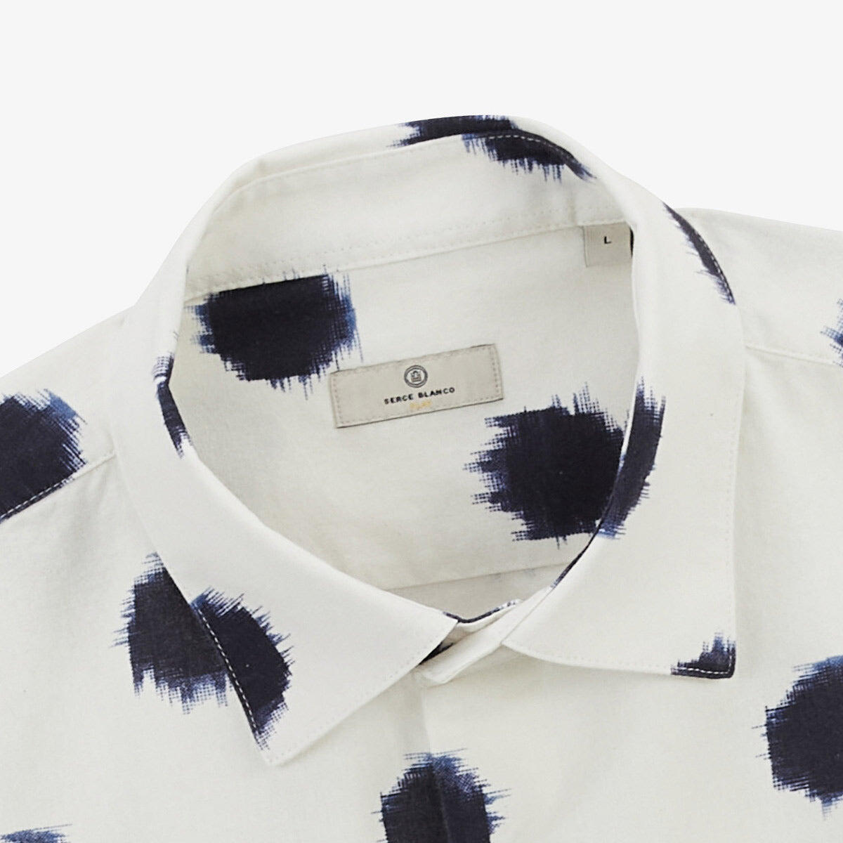 Camicia a maniche lunghe in cotone stampato a pois grandi bianchi 4/6