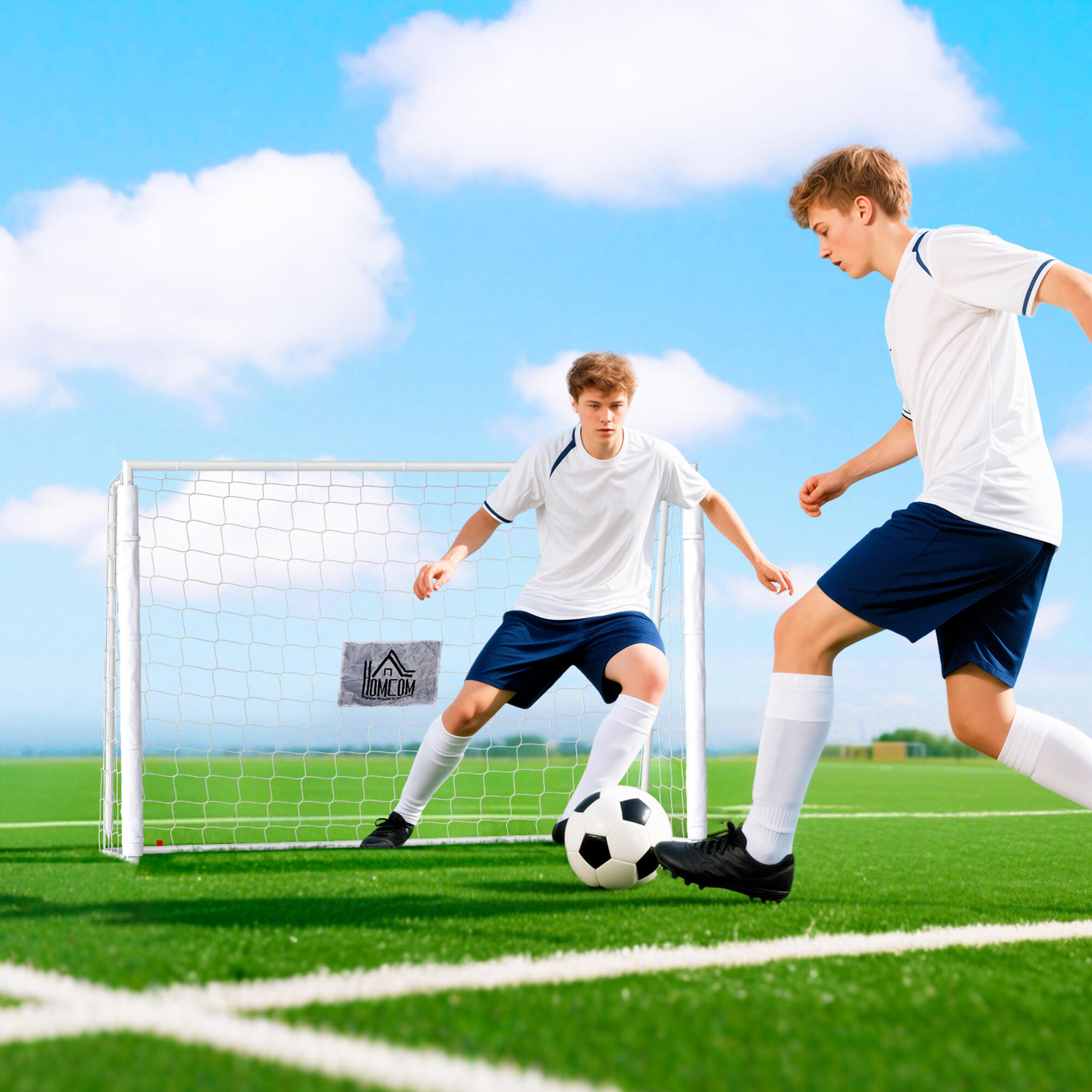 HOMCOM Porta da Calcio da Giardino con Bersaglio Centrale e Pali Bianca 2/7