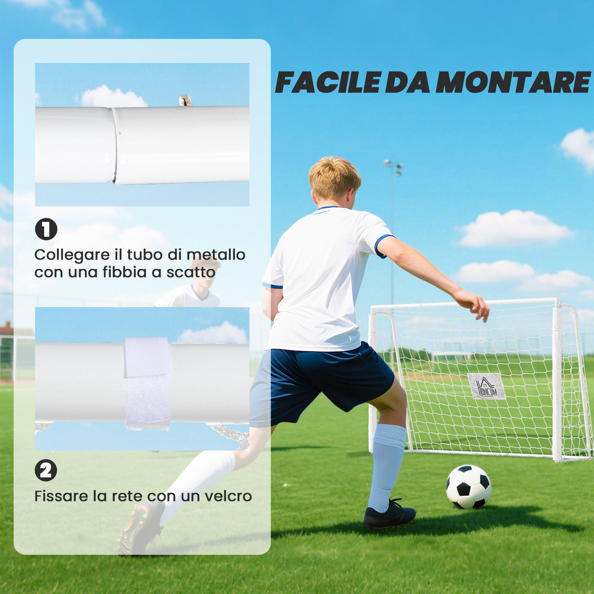 HOMCOM Porta da Calcio da Giardino con Bersaglio Centrale e Pali Bianca 4/7