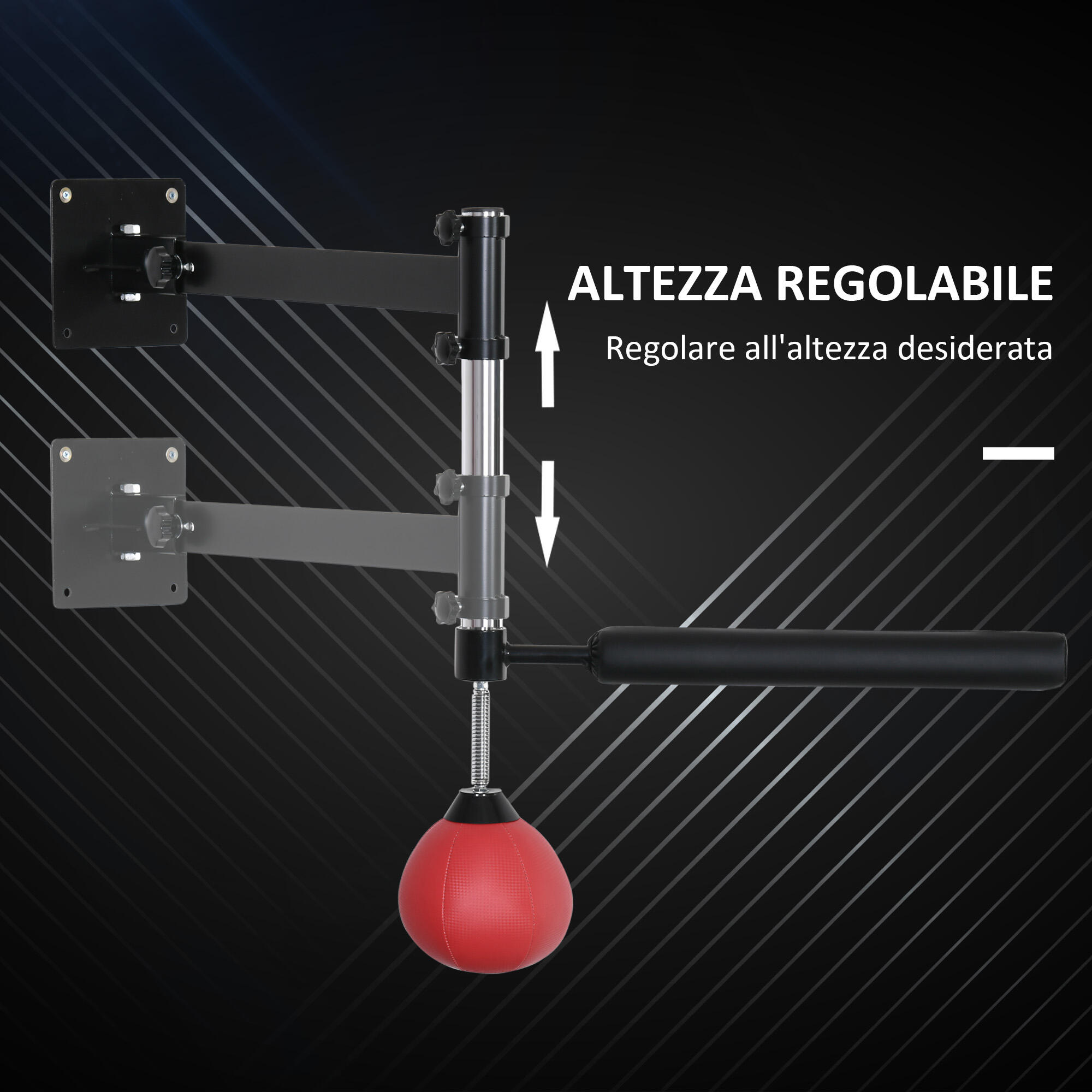 HOMCOM Speed Bag a Parete per Boxe e MMA Altezza Regolabile Acciaio e PU Rosso 6/7
