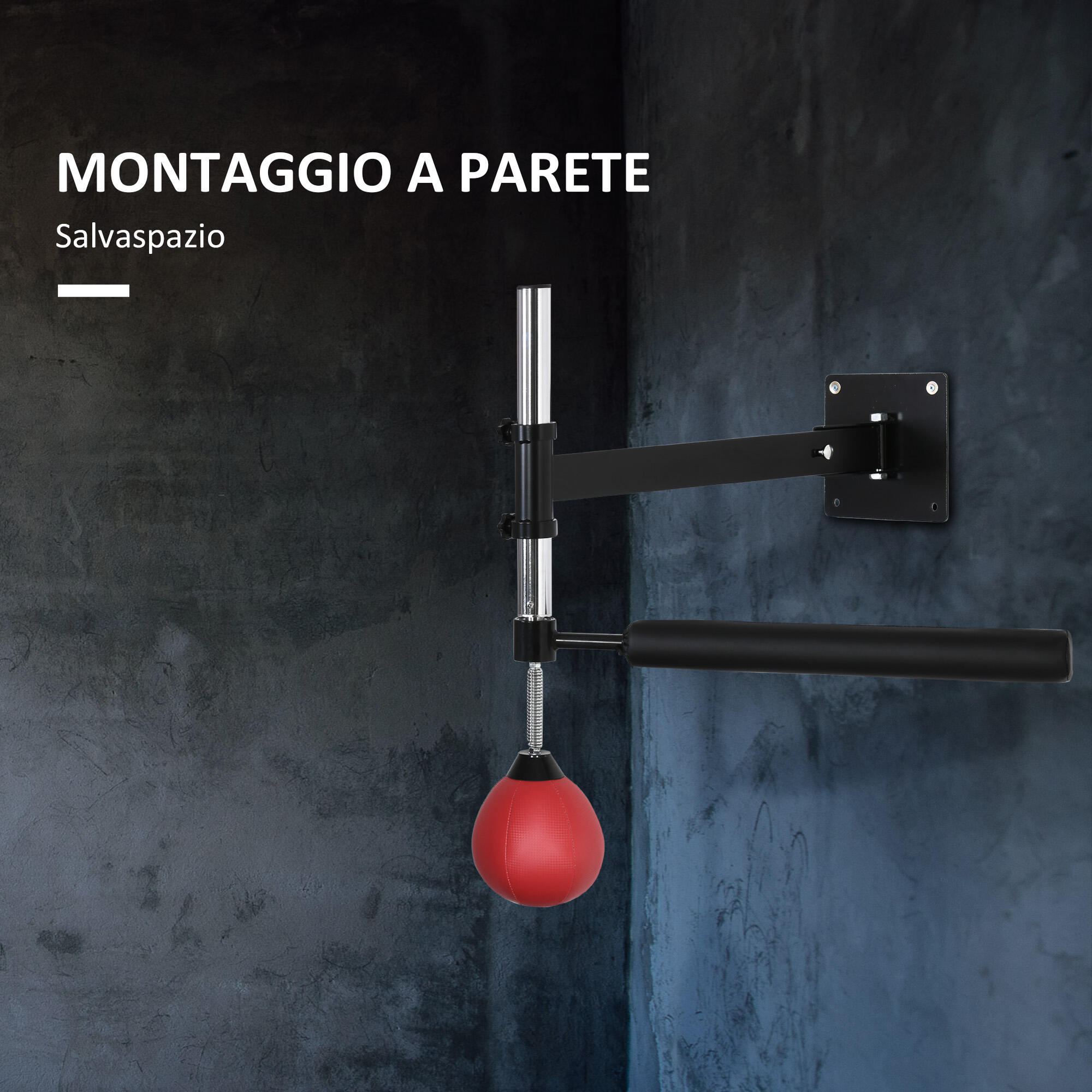 HOMCOM Speed Bag a Parete per Boxe e MMA Altezza Regolabile Acciaio e PU Rosso 5/7