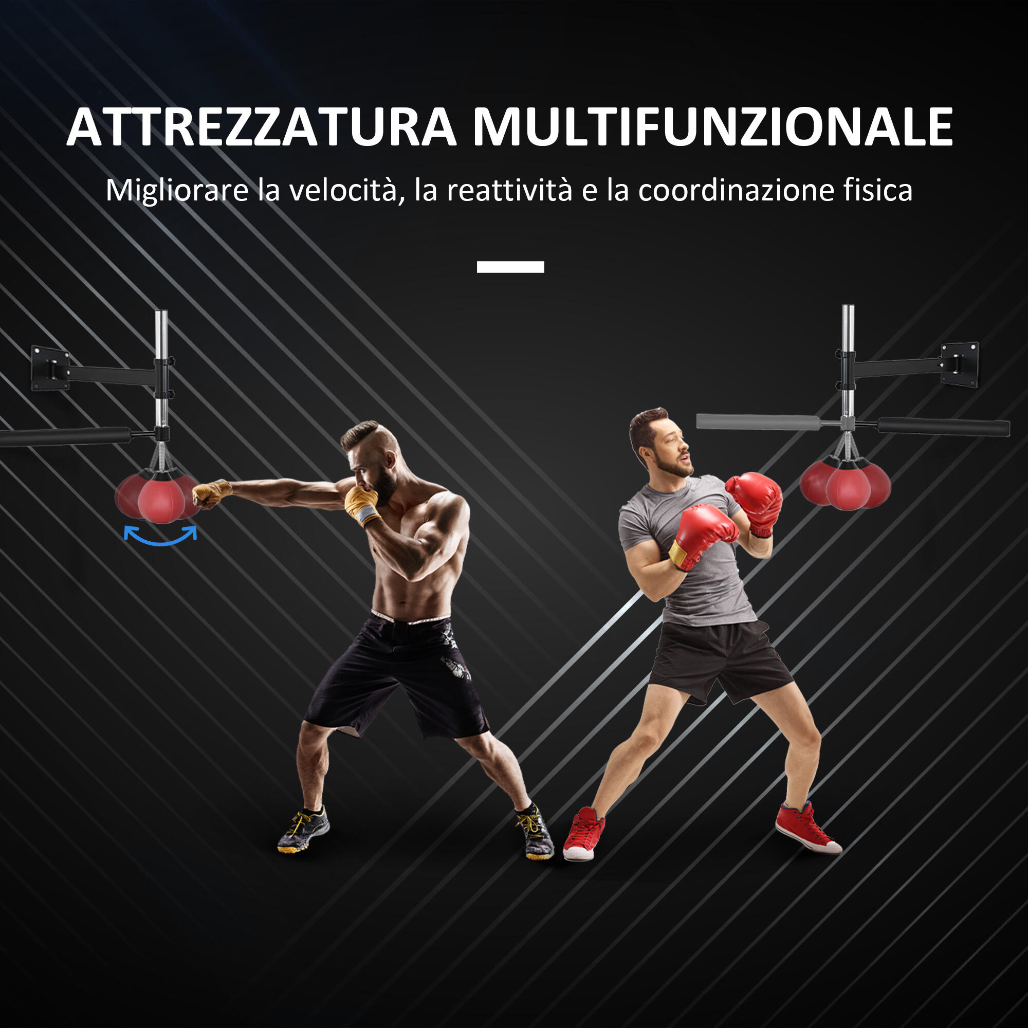 HOMCOM Speed Bag a Parete per Boxe e MMA Altezza Regolabile Acciaio e PU Rosso 4/7