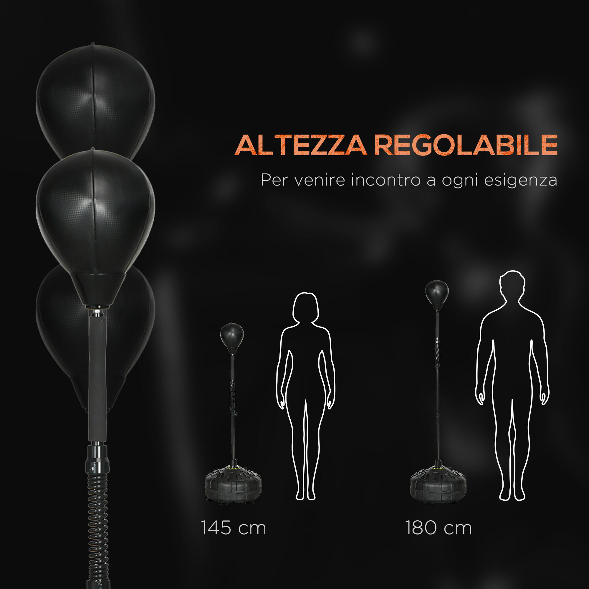 SPORTNOW Punching Ball da Terra Base Riempibile Altezza Regolabile 145-180 cm 5/8