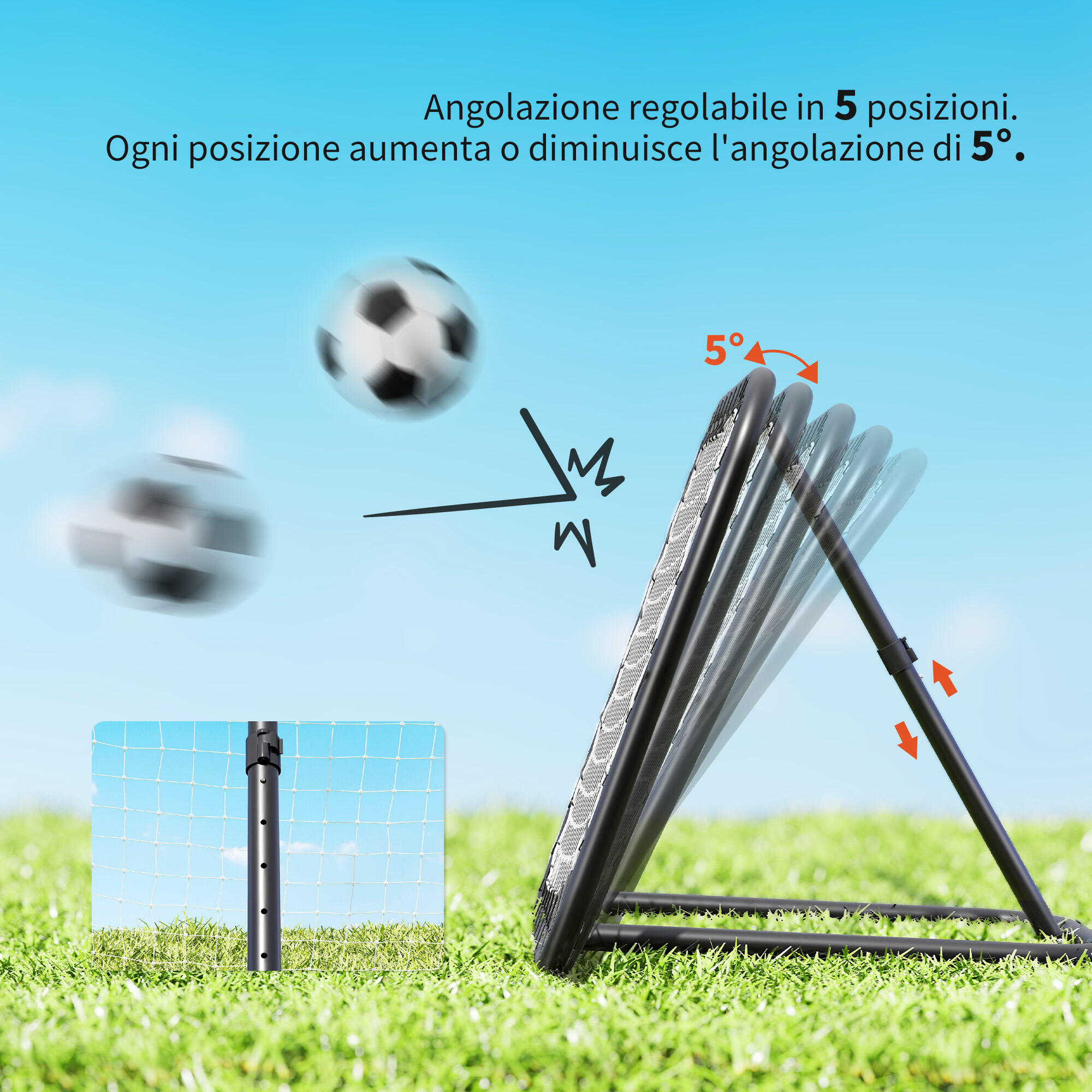 HOMCOM Rete di Rimbalzo da Calcio con Angolazione Regolabile in Metallo 6/8