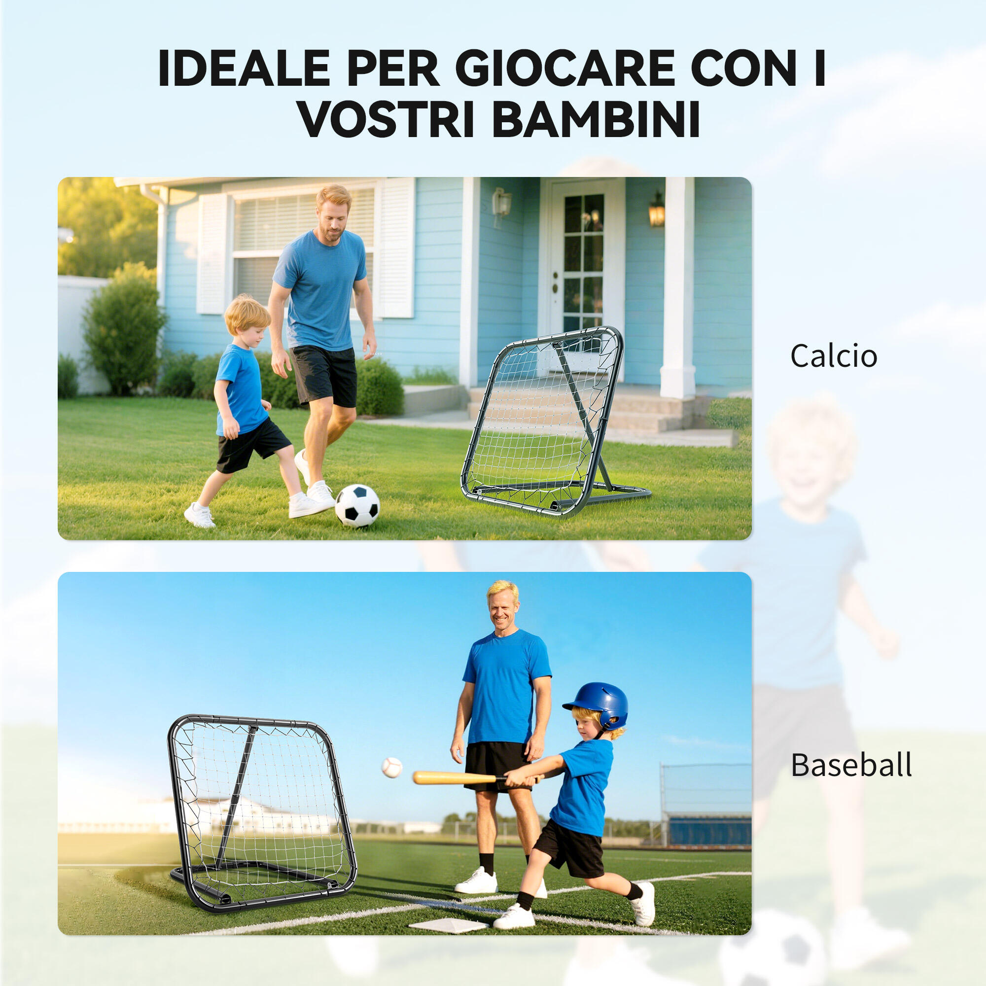 HOMCOM Rete di Rimbalzo da Calcio con Angolazione Regolabile in Metallo 7/8