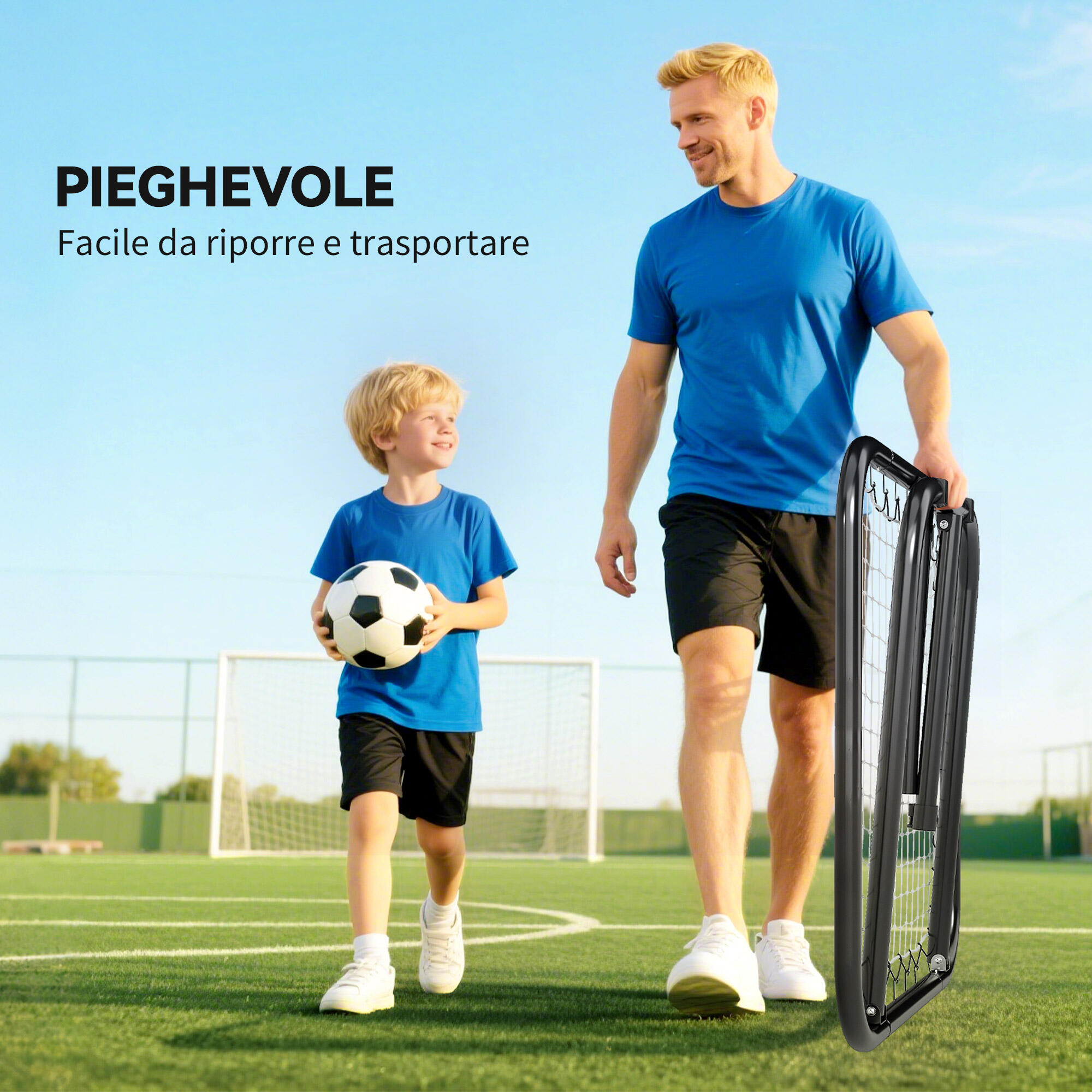 HOMCOM Rete di Rimbalzo da Calcio con Angolazione Regolabile in Metallo 5/8