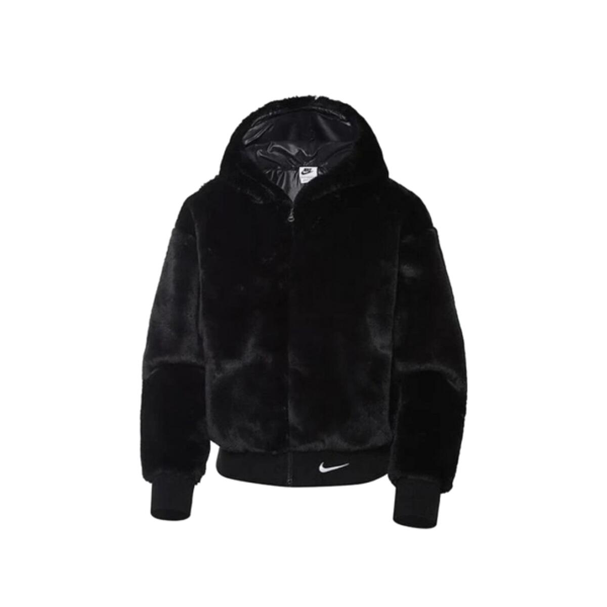 NIKE Faux Fur Jacket  Sportswear Essentials Black White