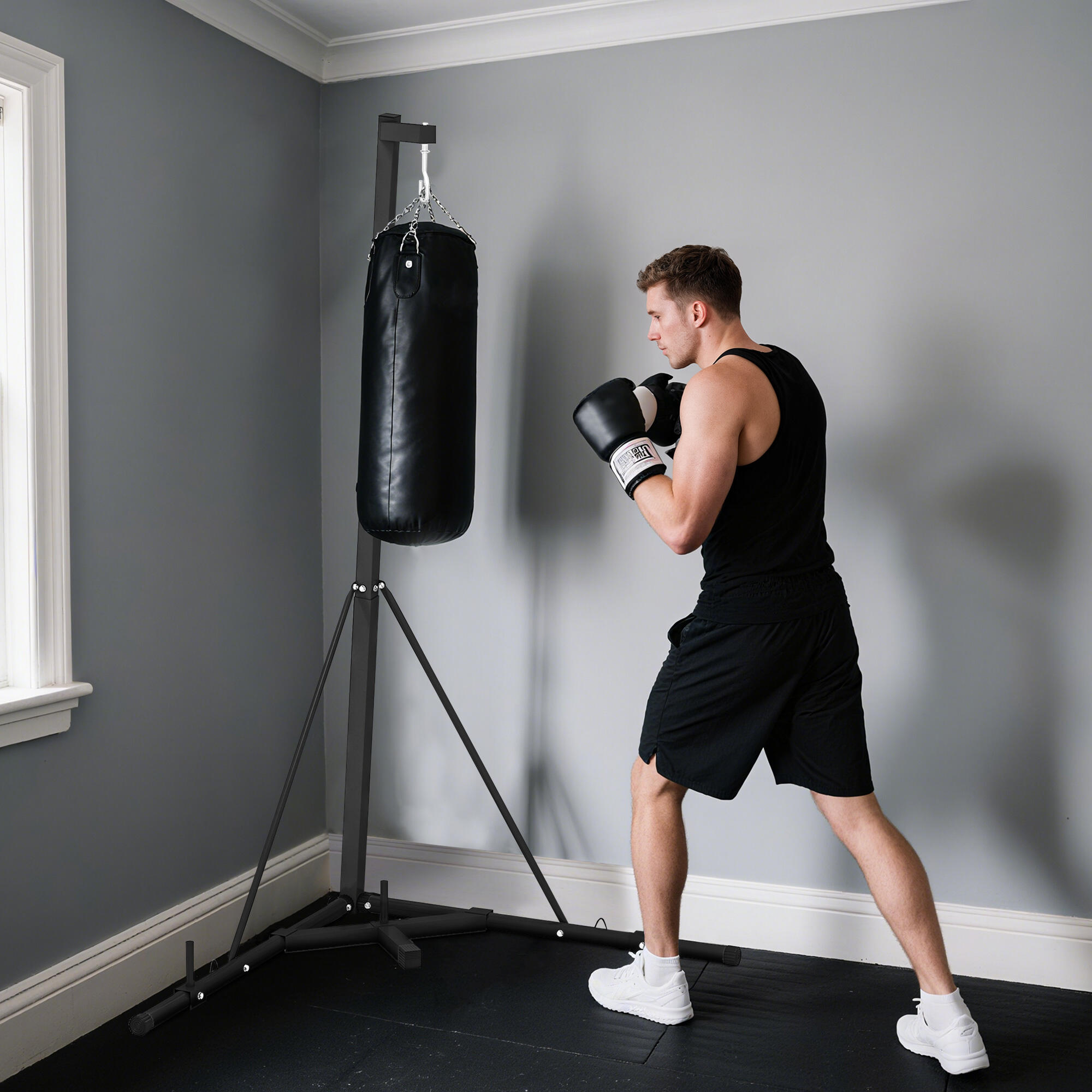 SPORTNOW Supporto Sacco Boxe Regolabile in Altezza 182-225 cm Autoportante Nero 2/8