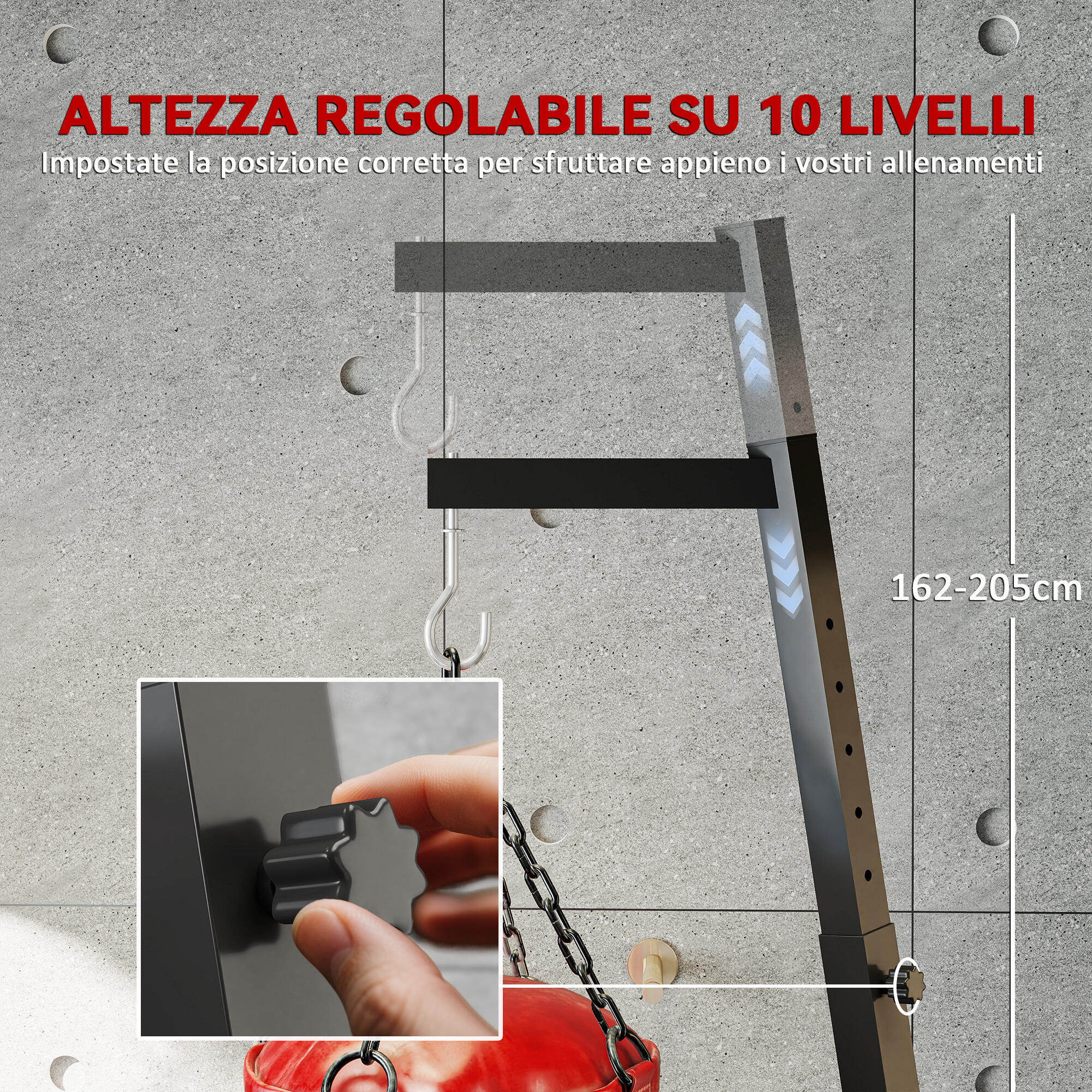 Sacco Da Boxe Autoportante Regolabile In Altezza Con Guanti