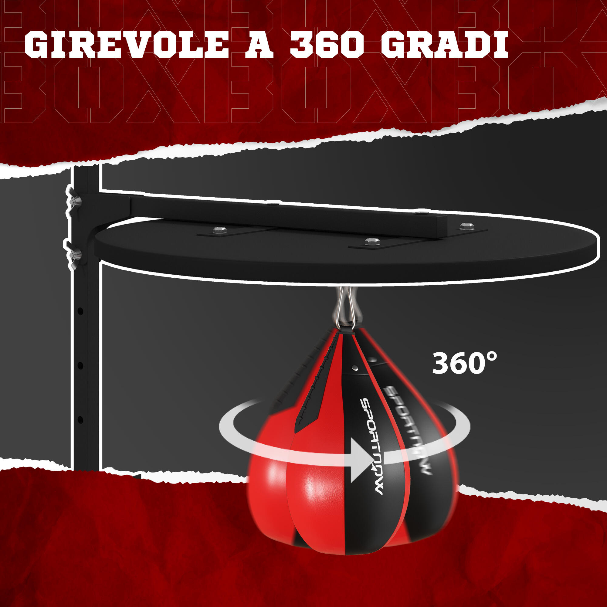 SPORTNOW Punching Ball a Muro Girevole a 360° e Regolabile su 7 Altezze Nero 6/7