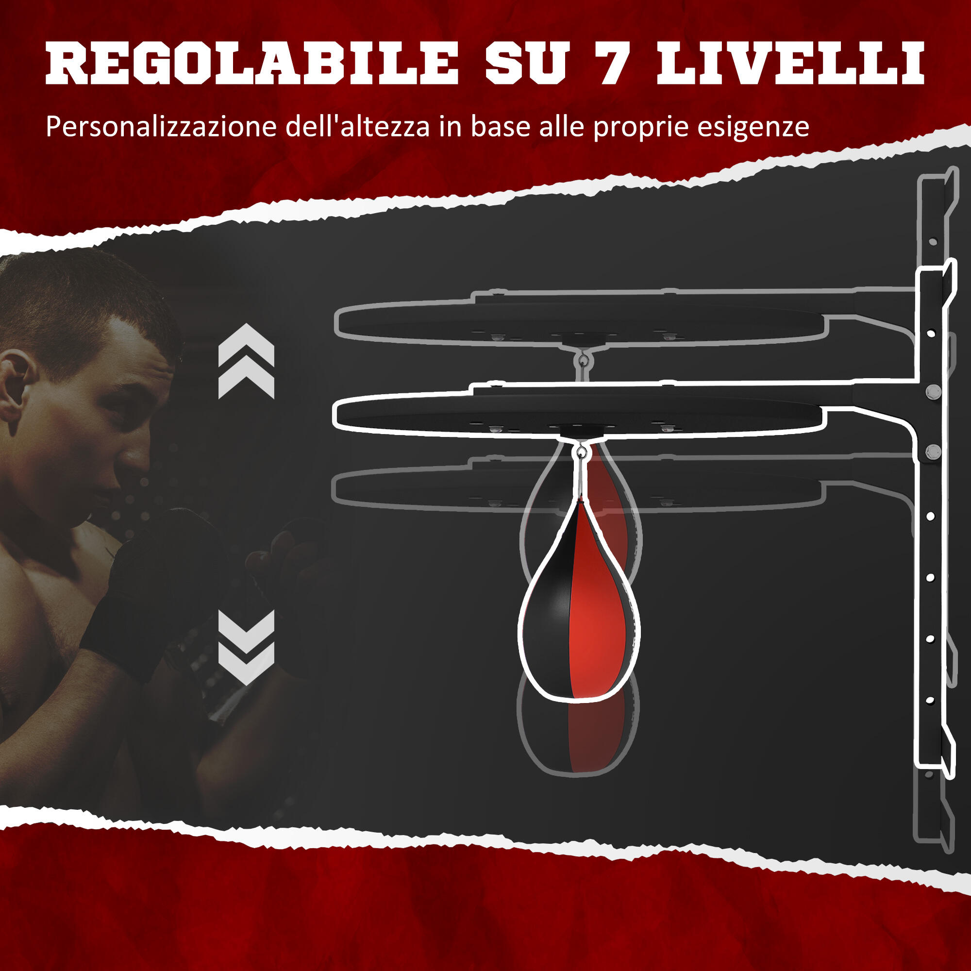 SPORTNOW Punching Ball a Muro Girevole a 360° e Regolabile su 7 Altezze Nero 4/7