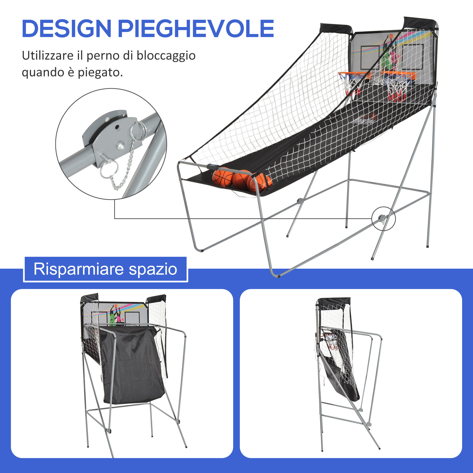 HOMCOM Canestri Basket con Tabellone LED e 8 Modalità di Gioco Bianco e Nero 7/8