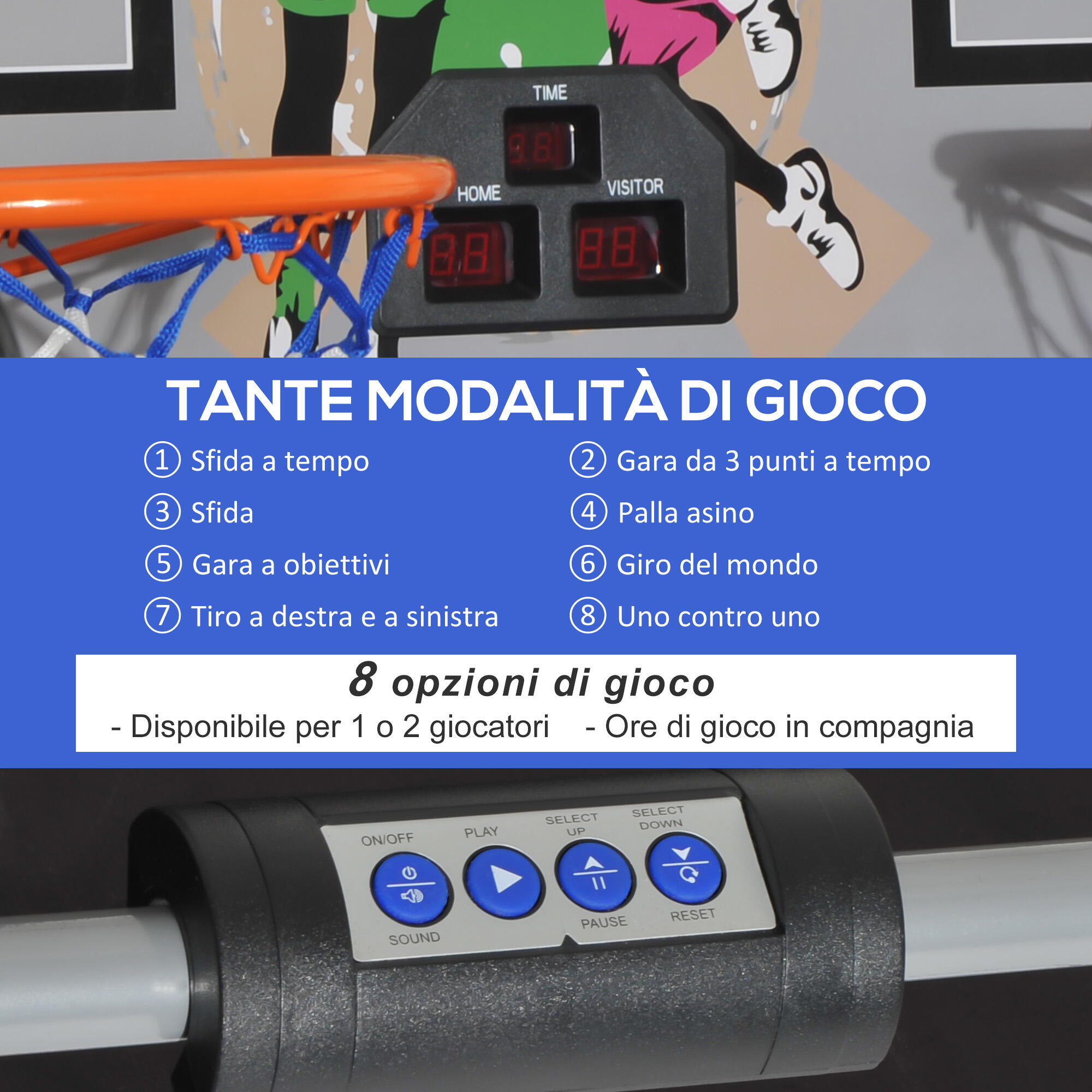 HOMCOM Canestri Basket con Tabellone LED e 8 Modalità di Gioco Bianco e Nero 4/8