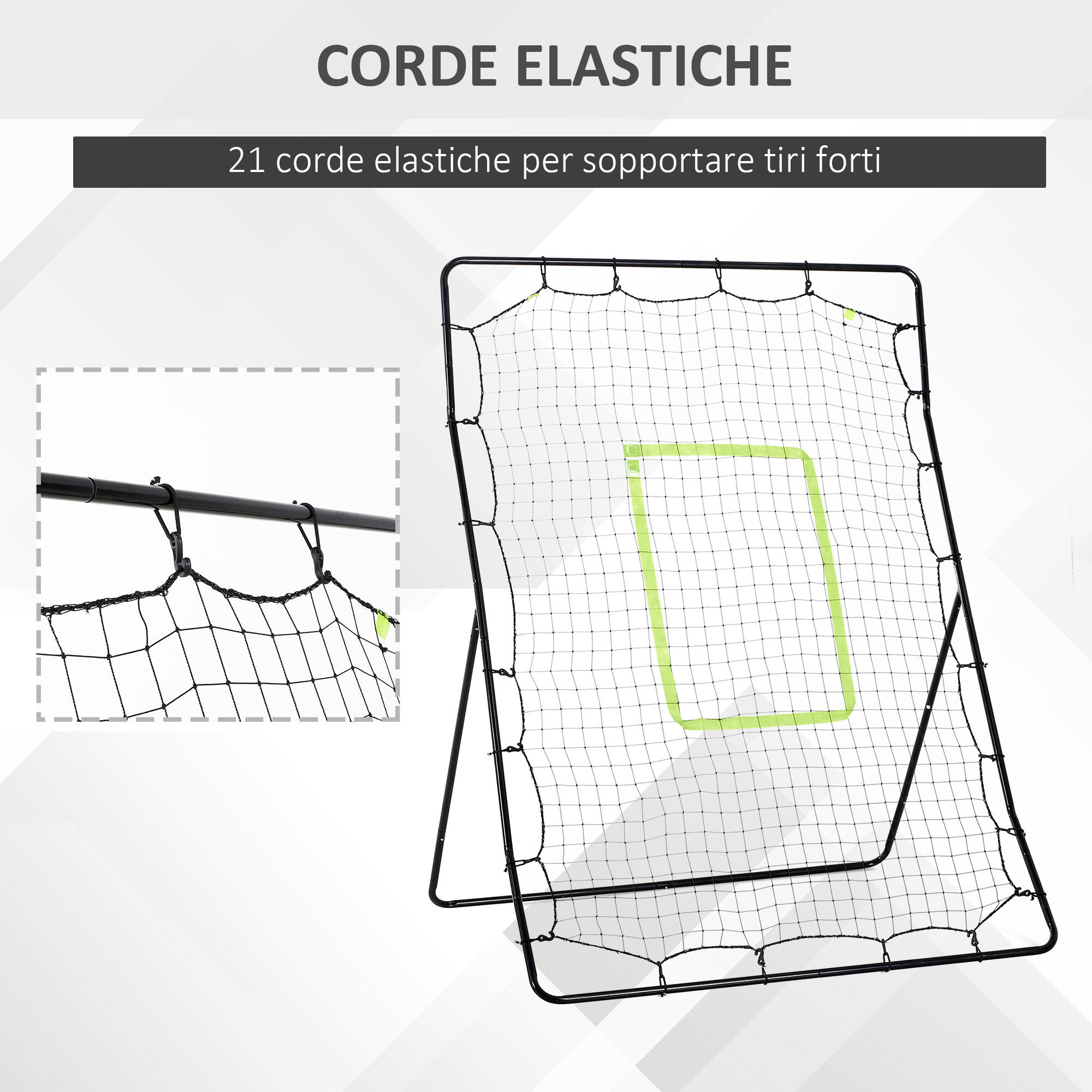 HOMCOM Rebounder per Calcio e Baseball Pieghevole con 21 Corde Nero 6/8