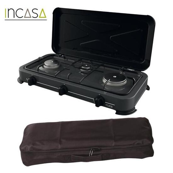 PACK INCASA Réchaud à gaz d'extérieur 3 feux + Sacoche de transport - Camping