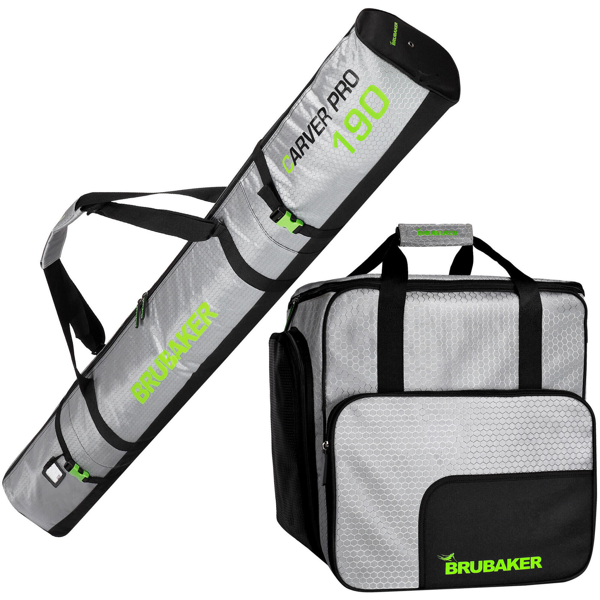 X2 - Brubaker Set Combi Carvertec Pro Sac Skis + Chaussures + Casque Argent/vert - Sac De Sport - Gris|vert - 190 Cm - Decathlon