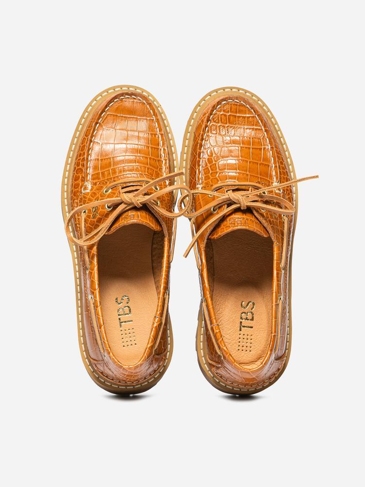 Chaussures bateau Femme LAZARIA Croco Cognac 3/4