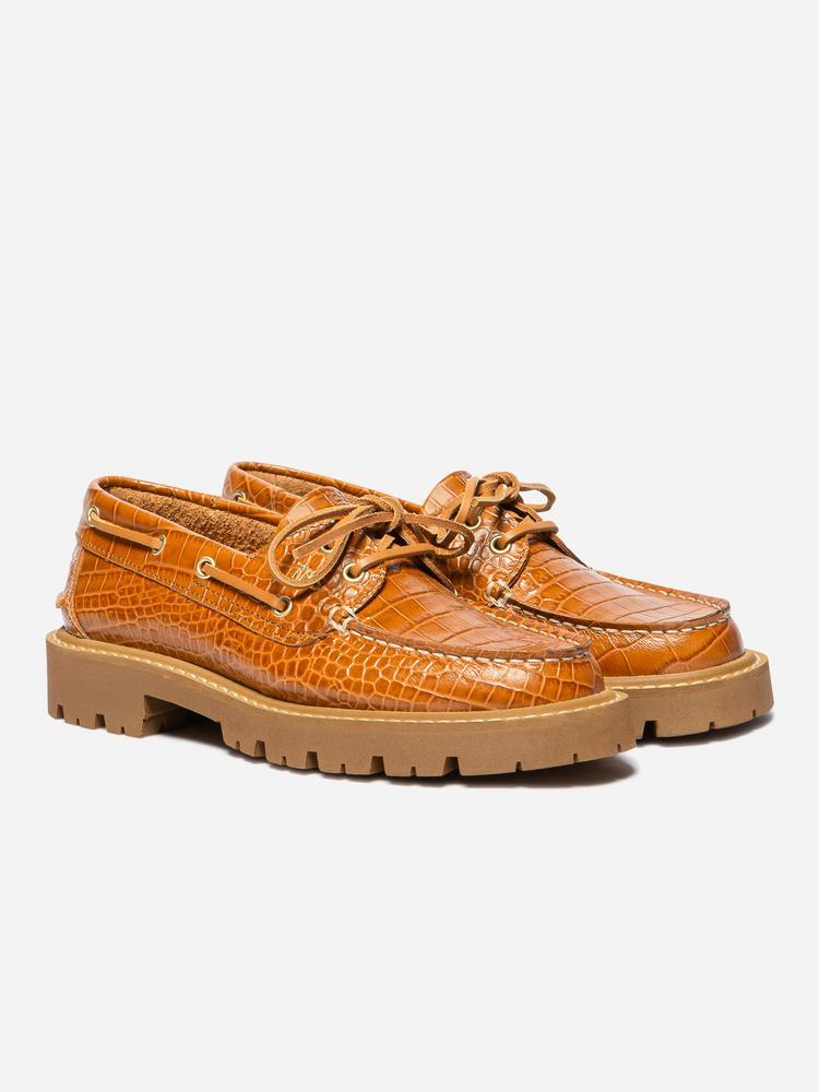 Chaussures bateau Femme LAZARIA Croco Cognac 2/4