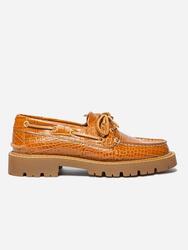 Chaussures bateau femme LAZARIA Python Noir, cuir, talon 35 mm