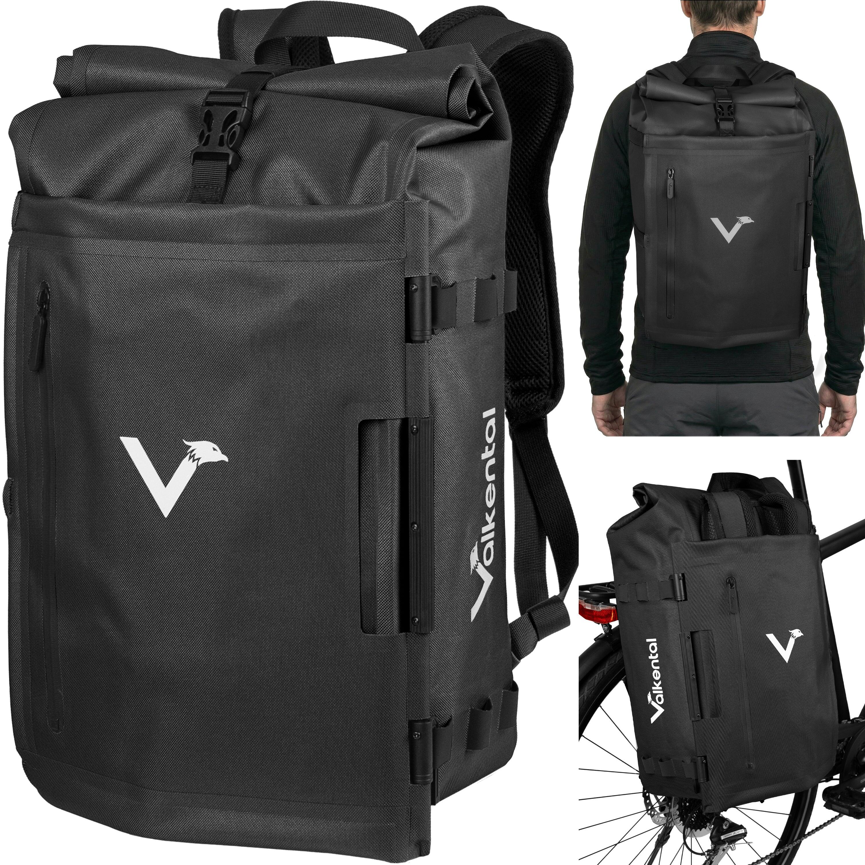 Valkental - Sacoche Vélo 2en1 & Sac À Dos - 28l Imperméable - Porte-bagages Pour E-bik - Sacoche Vélo - Noir - 28 L - Decathlon