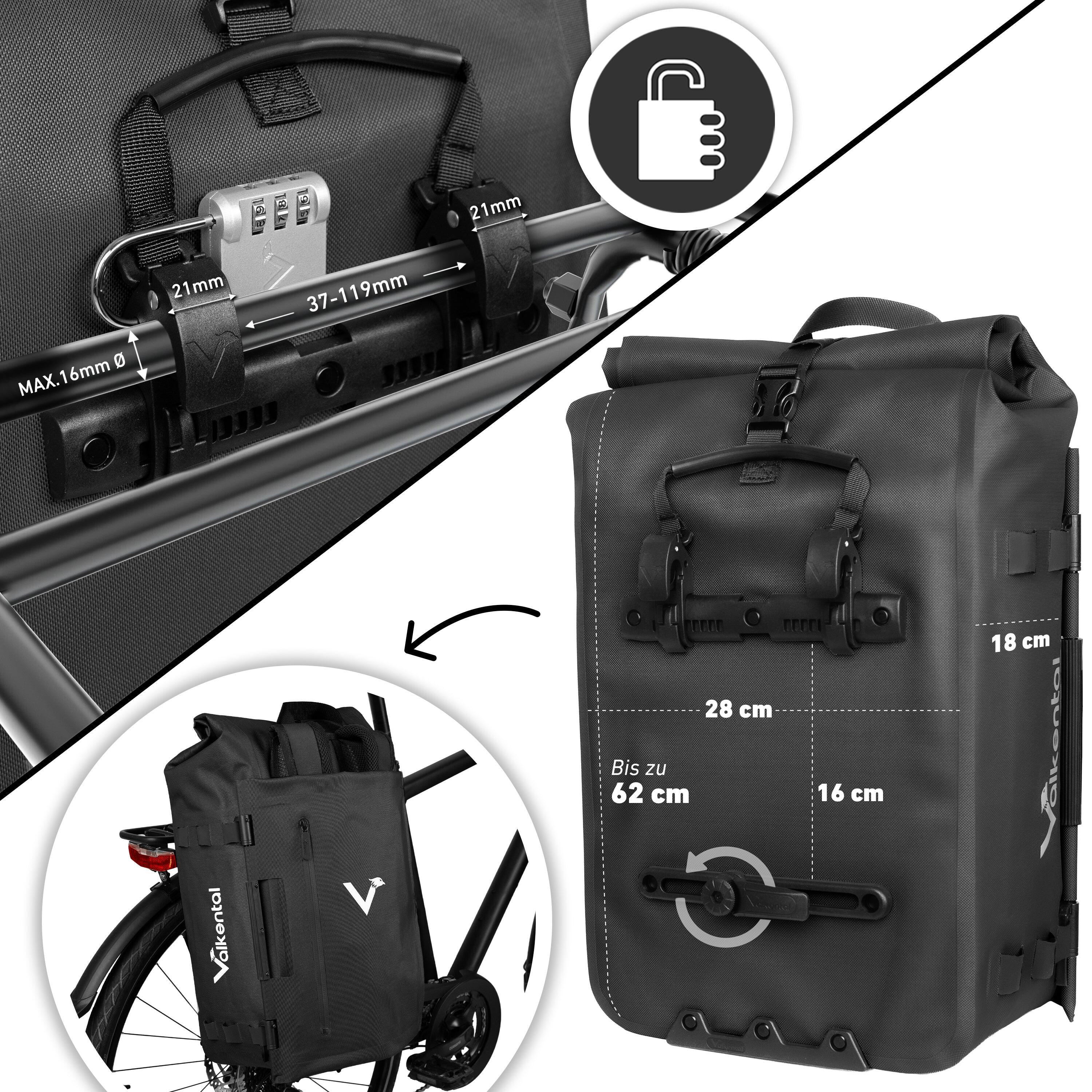 Sacoche Vélo 2en1 & Sac à Dos - 28L Imperméable - Porte-bagages pour E-Bik 4/8