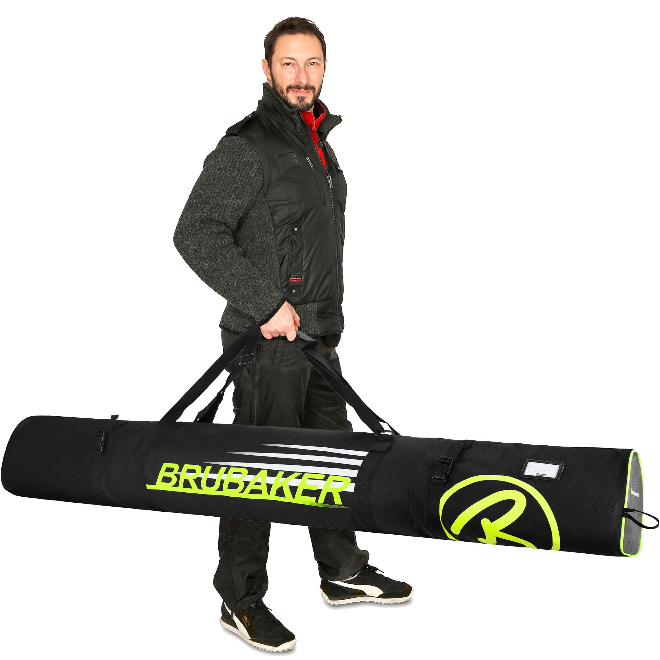 BRUBAKER Carver Champion Sac à skis rembourré 190cm Jaune néon/Noir 2/6