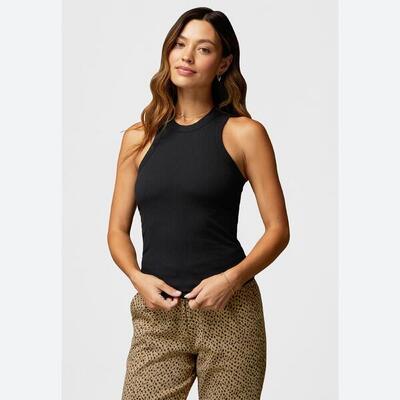 Dames rib tanktop met hoge hals en geïntegreerde bh