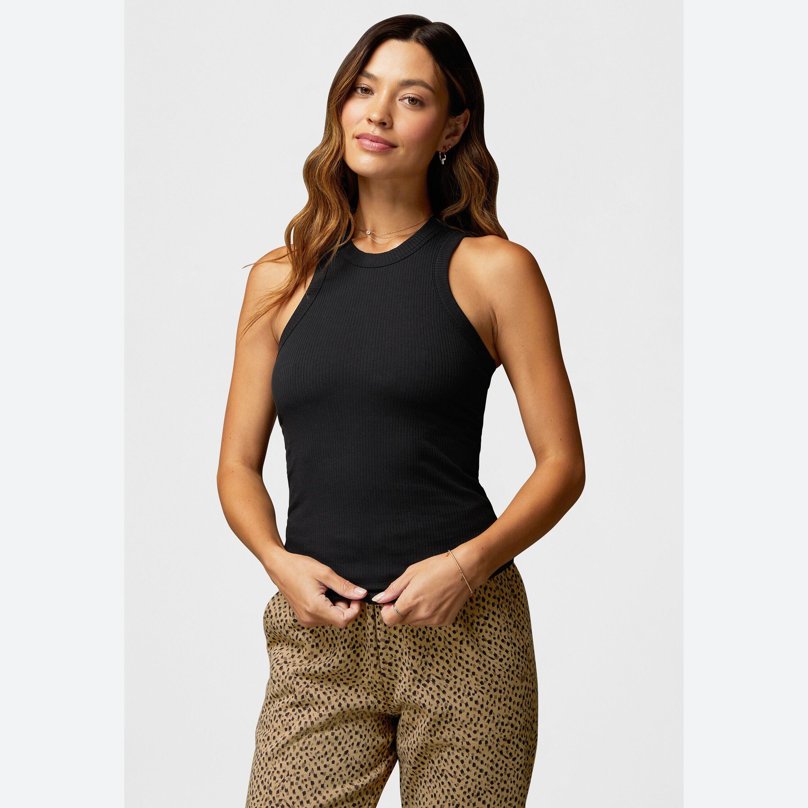 Fabletics - Débardeur Femme Col Montant Côtelé Avec Soutien-gorge Intégré - Débardeur - Noir - Decathlon