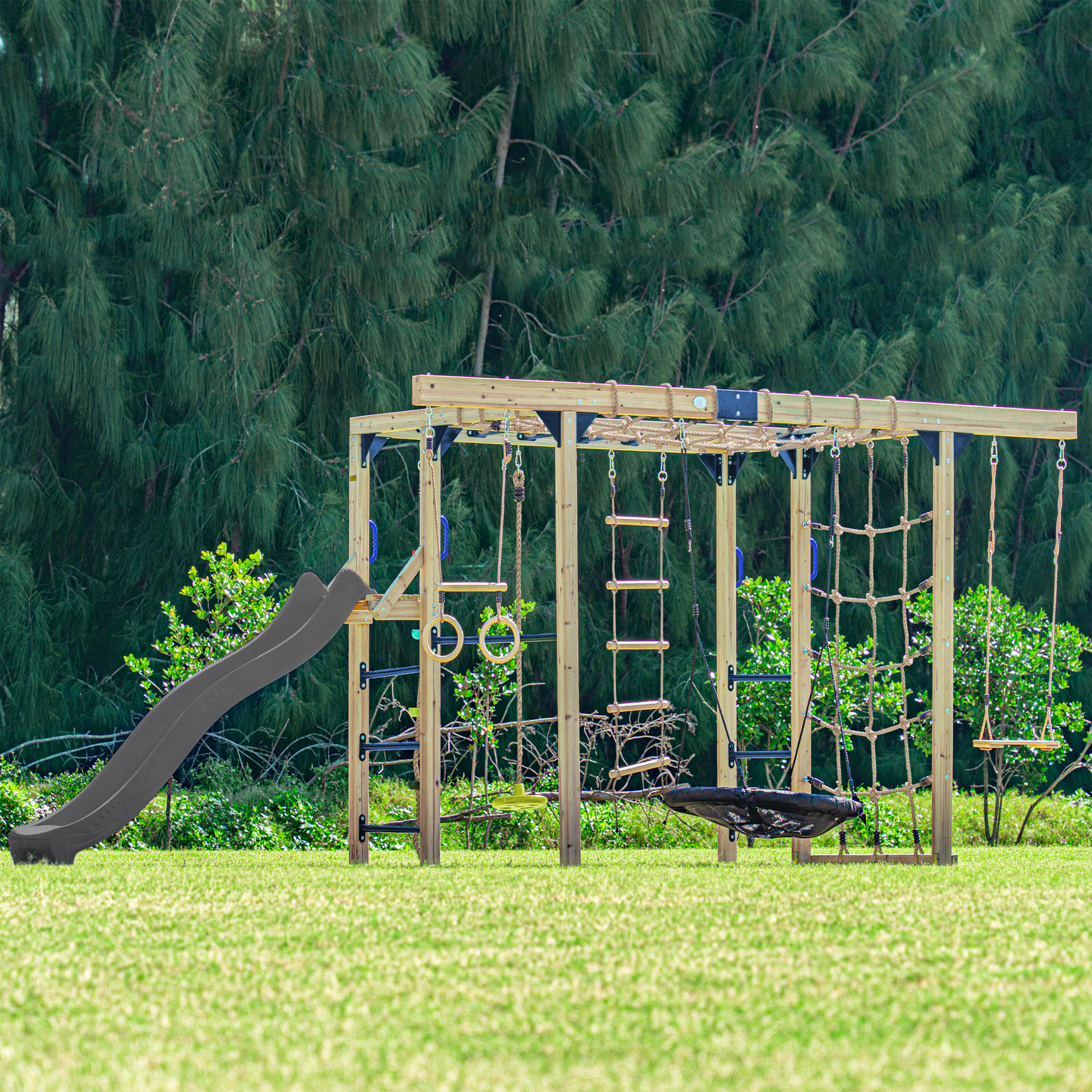 Aire de jeux Boris en Bois/Structure d'escalade - Toboggan Gris 6/7