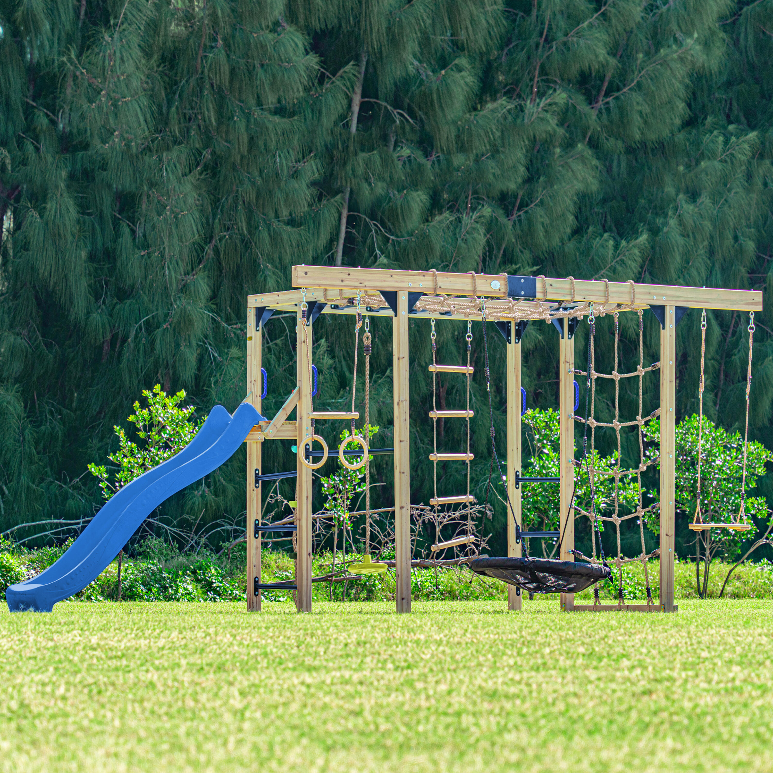Aire de jeux Boris en Bois/Structure d'escalade - Toboggan Bleu 6/7