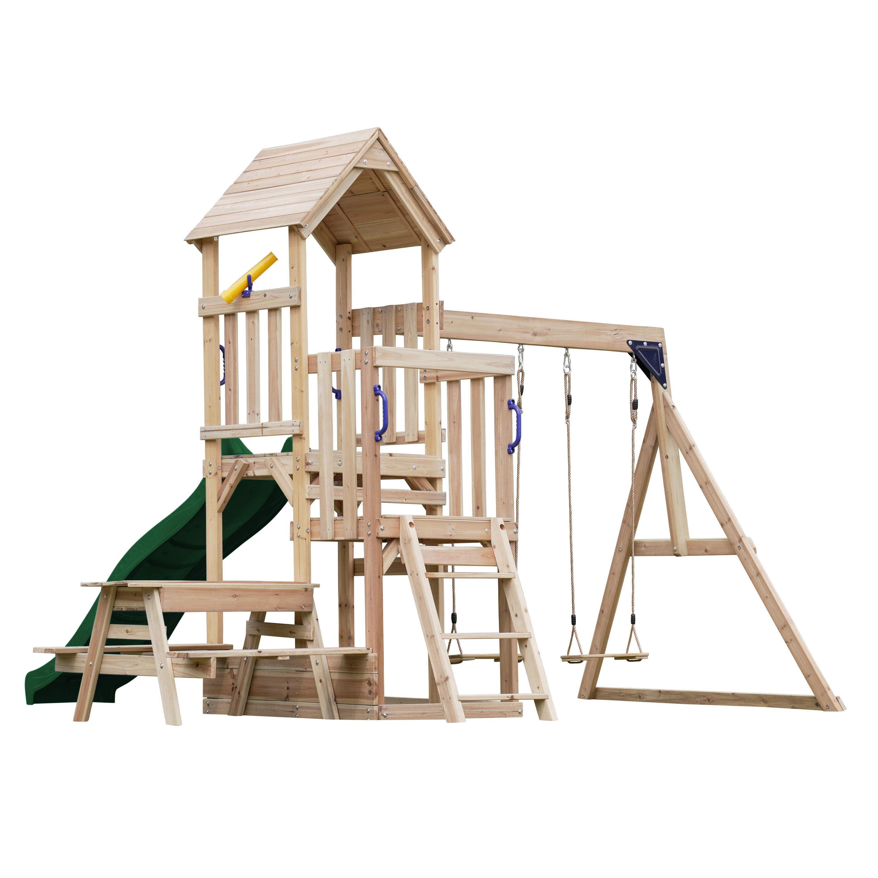 Struttura arrampicata Mette con altalena doppia marrone - scivolo verde 6/7