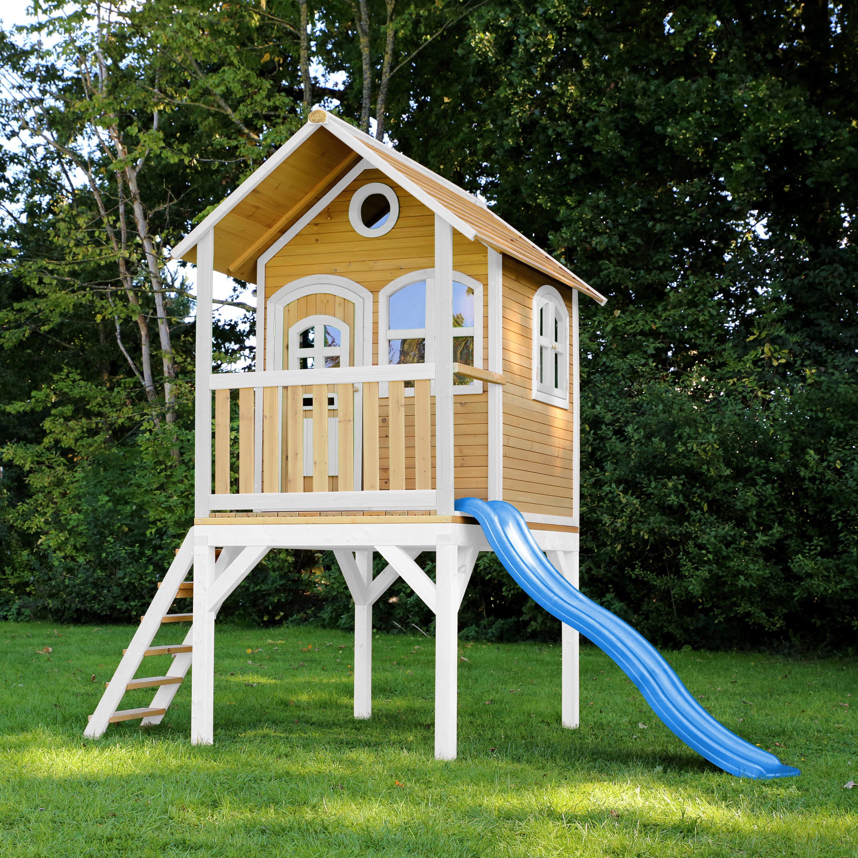 Maisonnette de jardin Laura Marron/Blanche  - Toboggan Bleu 3/7