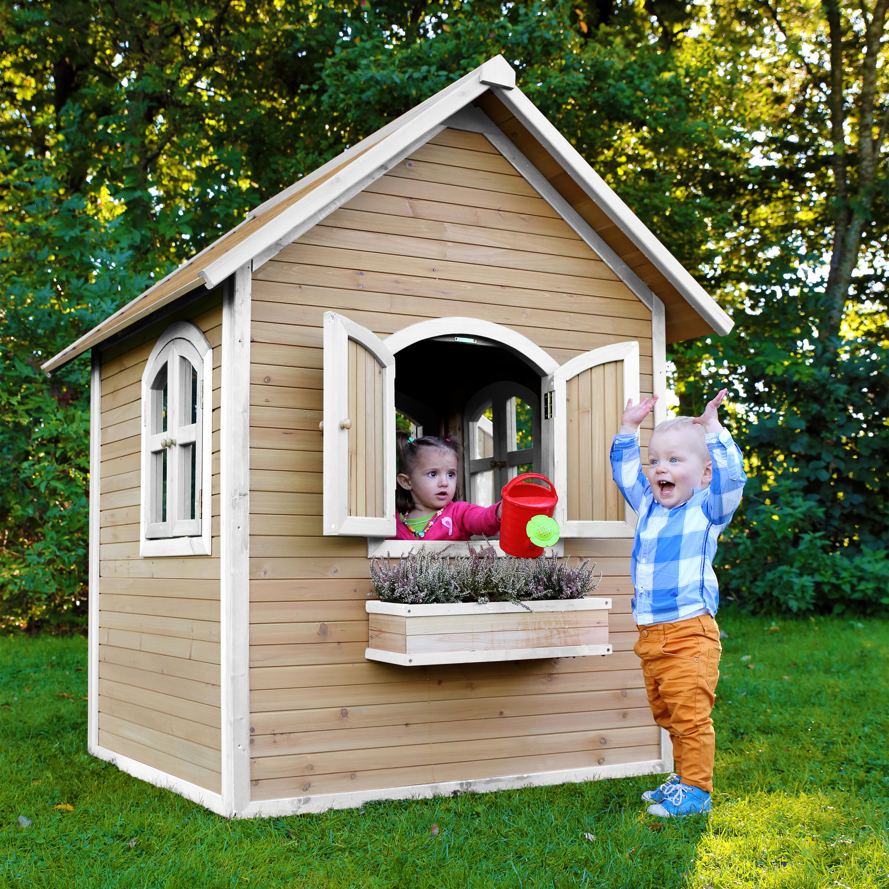 Maisonnette enfant en bois avec fenêtres, Julia, Marron/Blanche 4/7