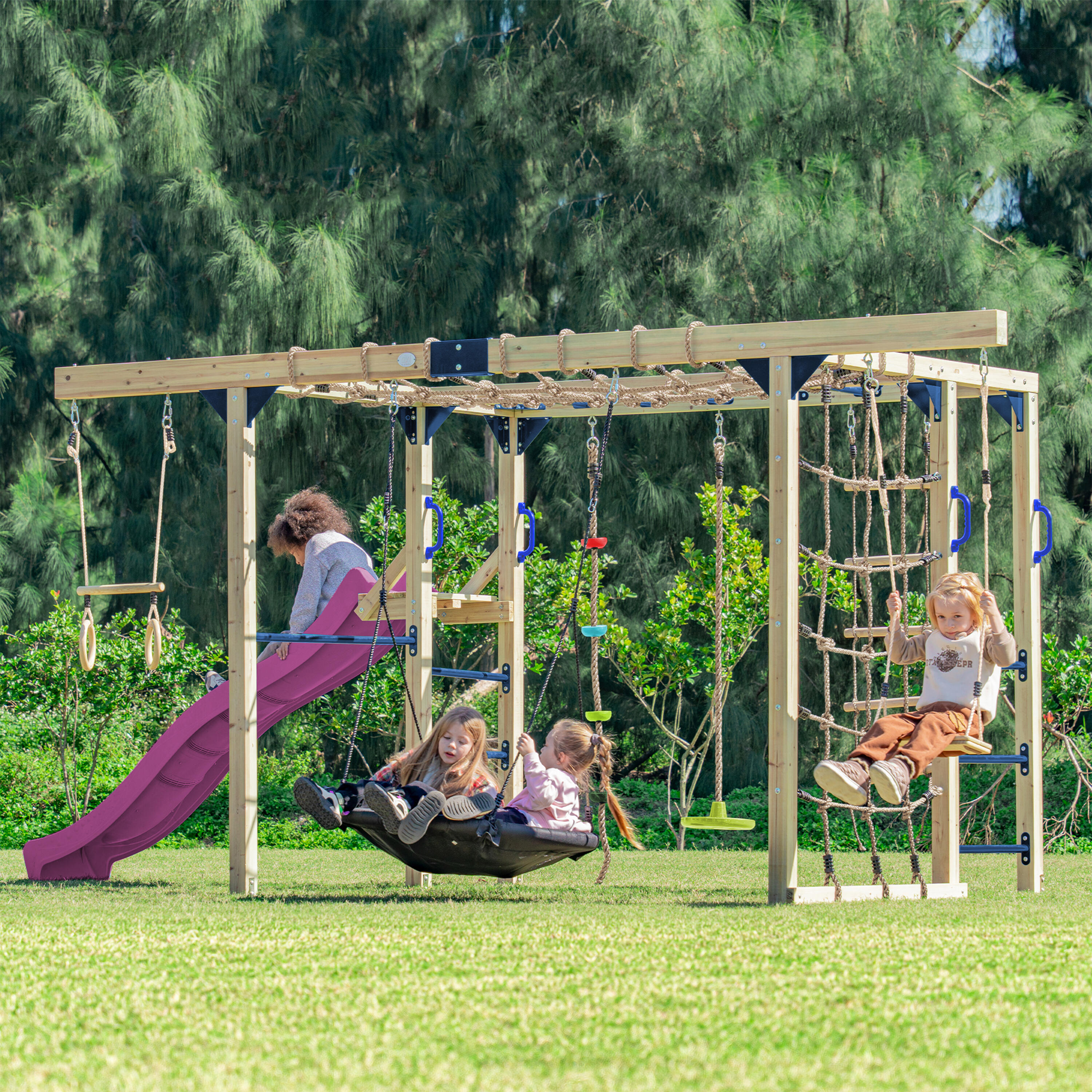 Aire de jeux Boris en Bois/Structure d'escalade - Toboggan Violet 4/7