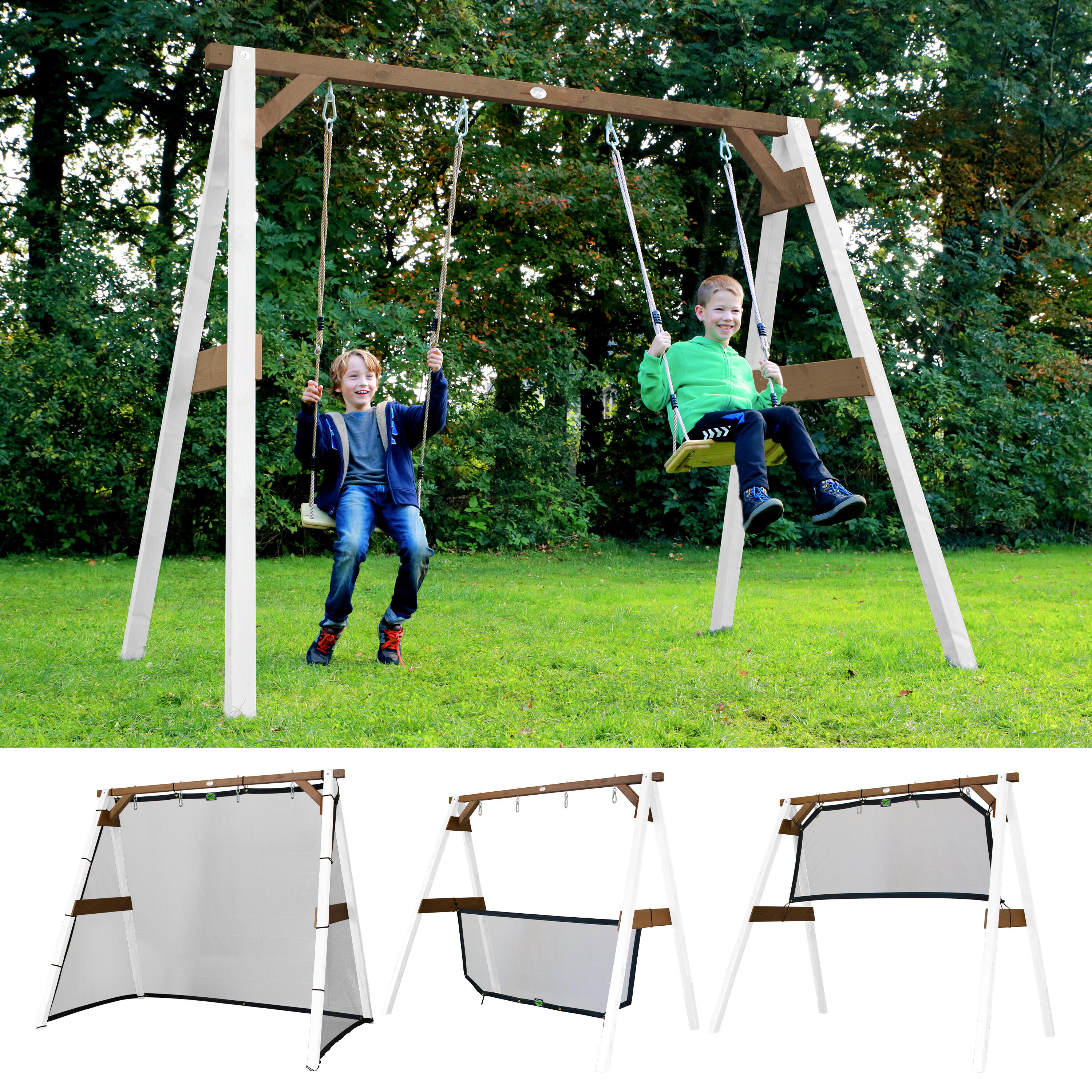 Struttura per calcio, altalena, pallavolo, 4 in 1 Sports Fun, bianco/marrone 3/7