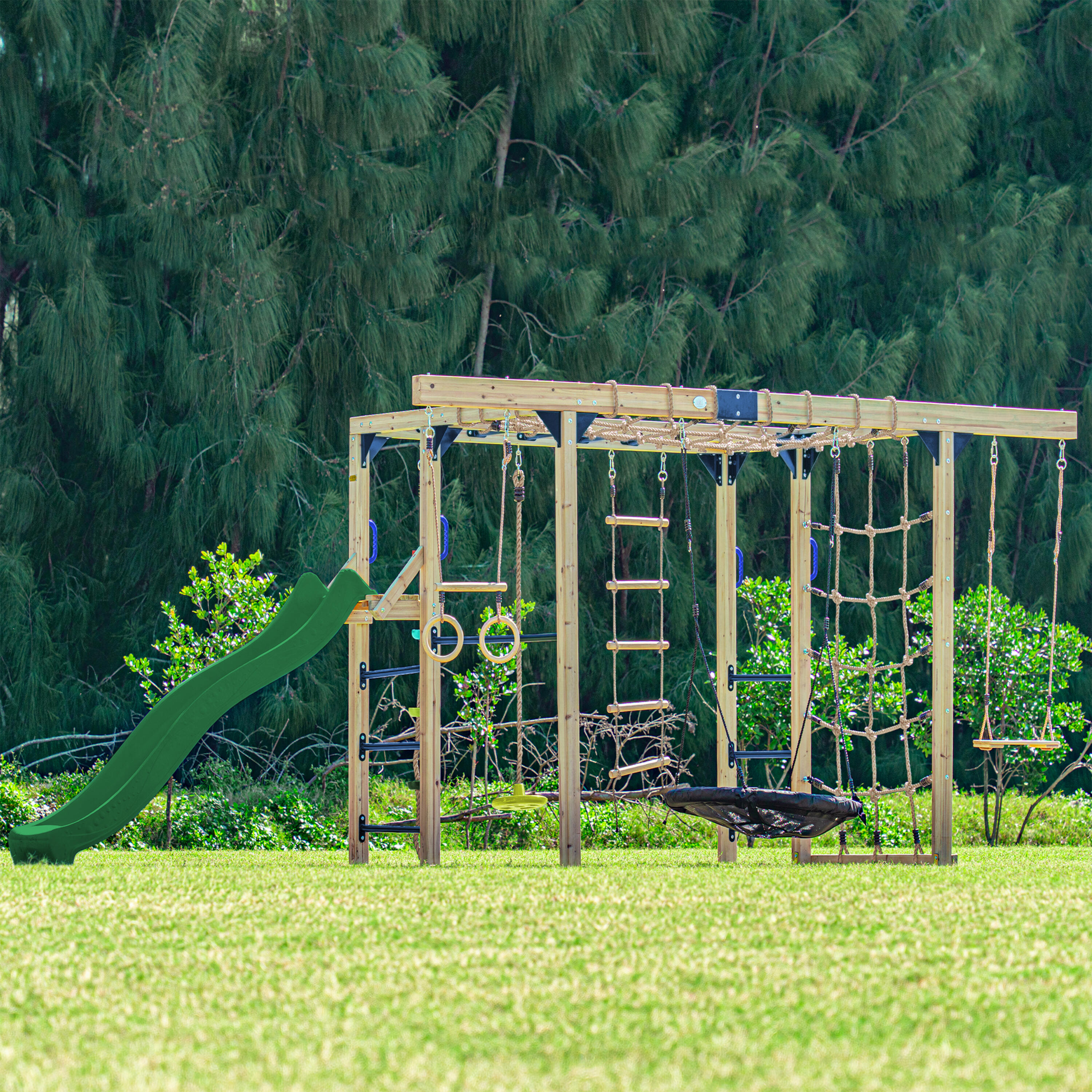 Aire de jeux Boris en Bois/Structure d'escalade - Toboggan Vert 6/7