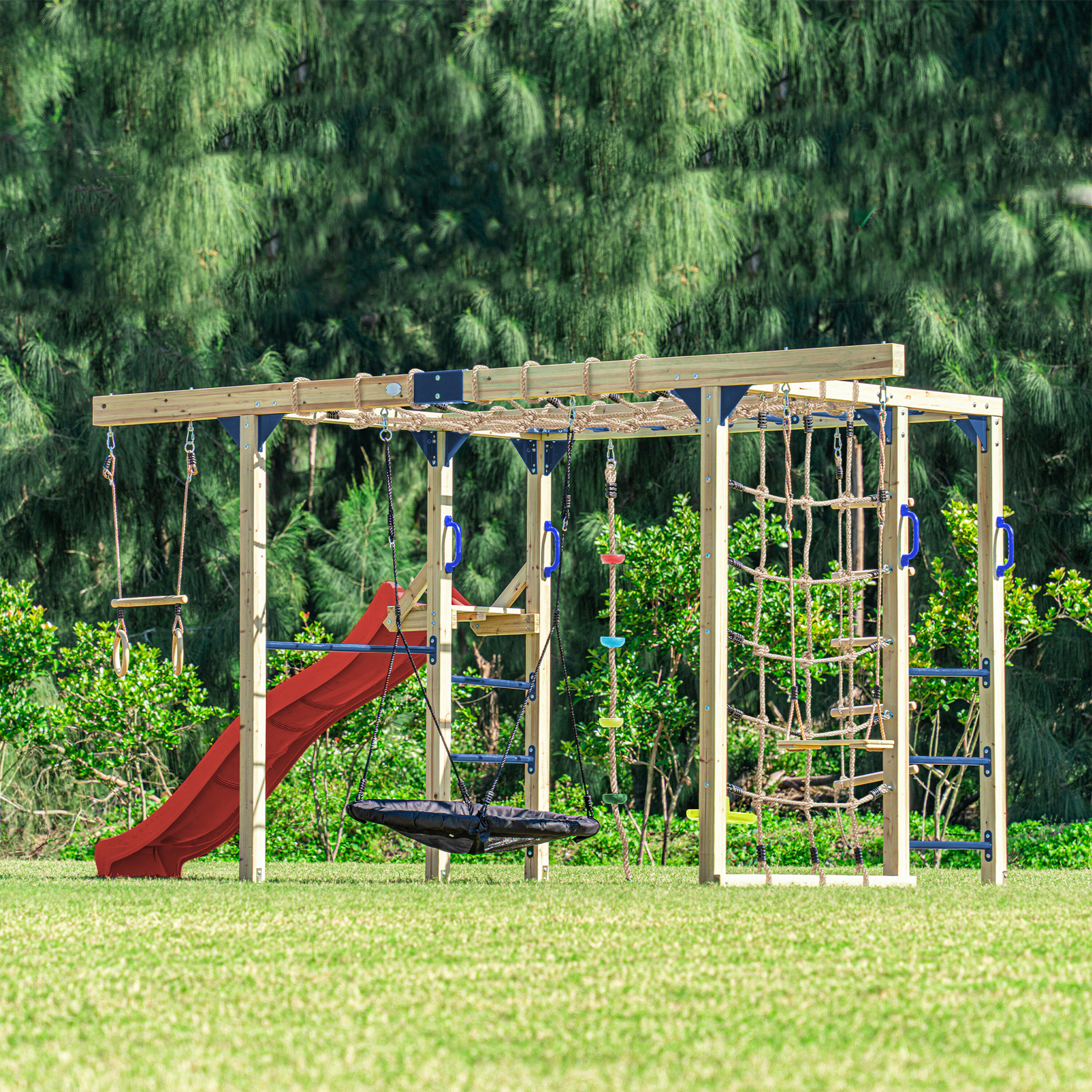 Aire de jeux Boris en Bois/Structure d'escalade - Toboggan Rouge 7/7