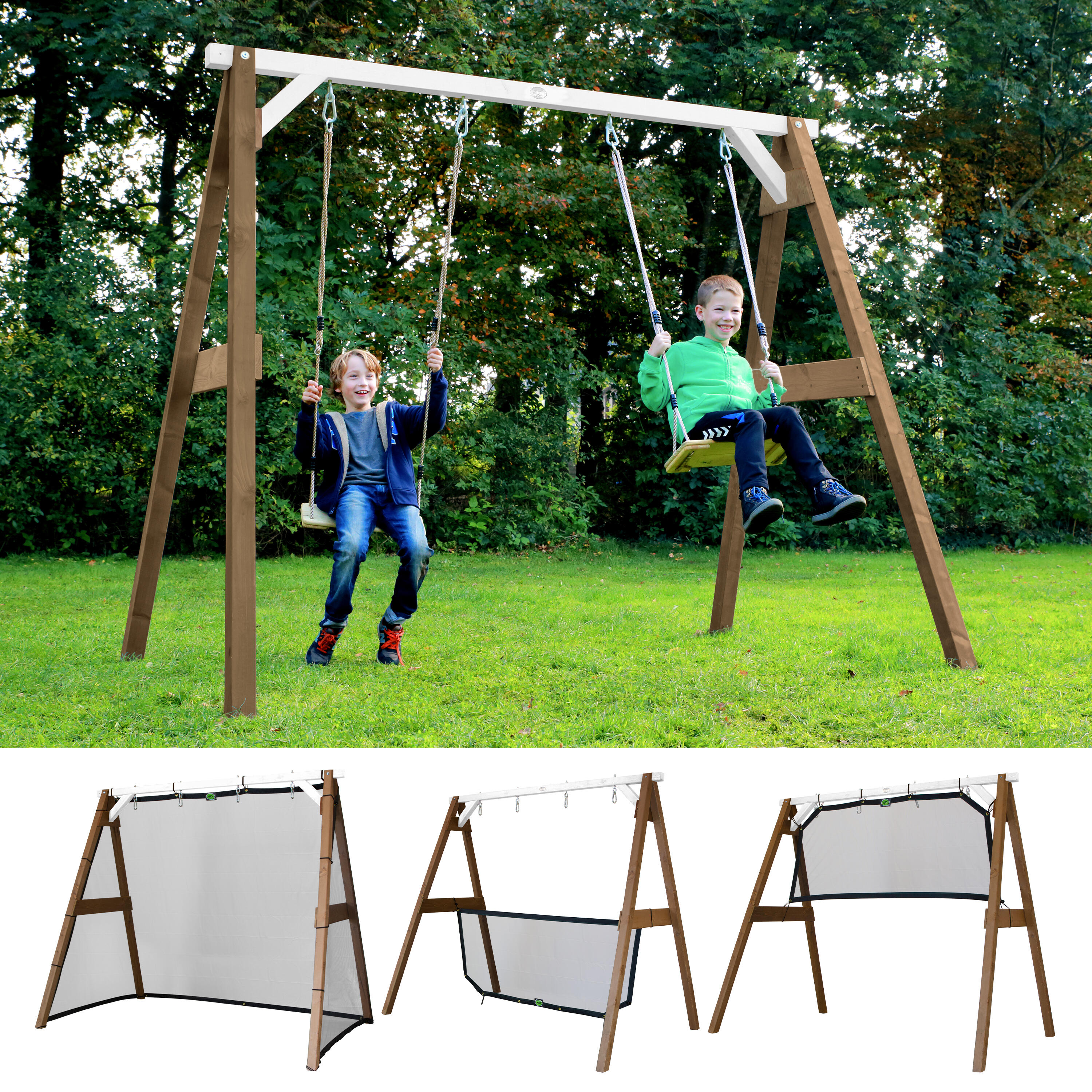 Cadre Football, balançoire, volley-ball, tennis, 4-in-1 Sports Fun, Marron/Blanc 3/7