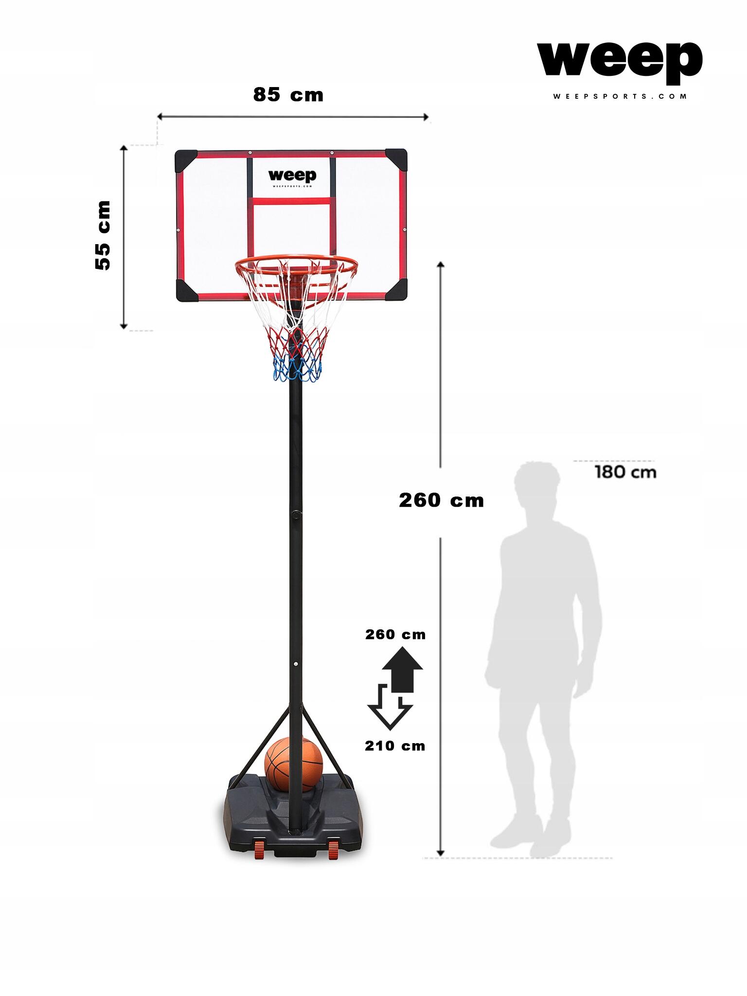 Zestaw do koszykówki Kosz WEEP TN001 regulowany do 260cm mobilny 82x52cm