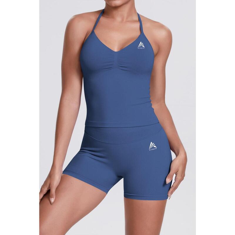 Bustiera FITSKIN V-Form Longline Anthracit Blue