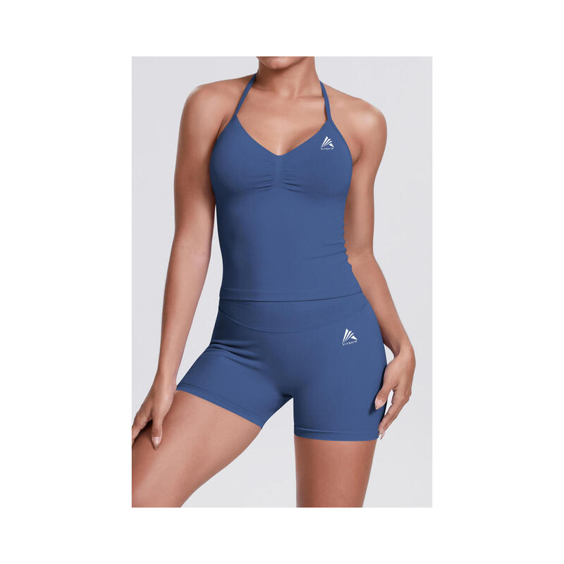 Bustiera FITSKIN V-Form Longline Anthracit Blue