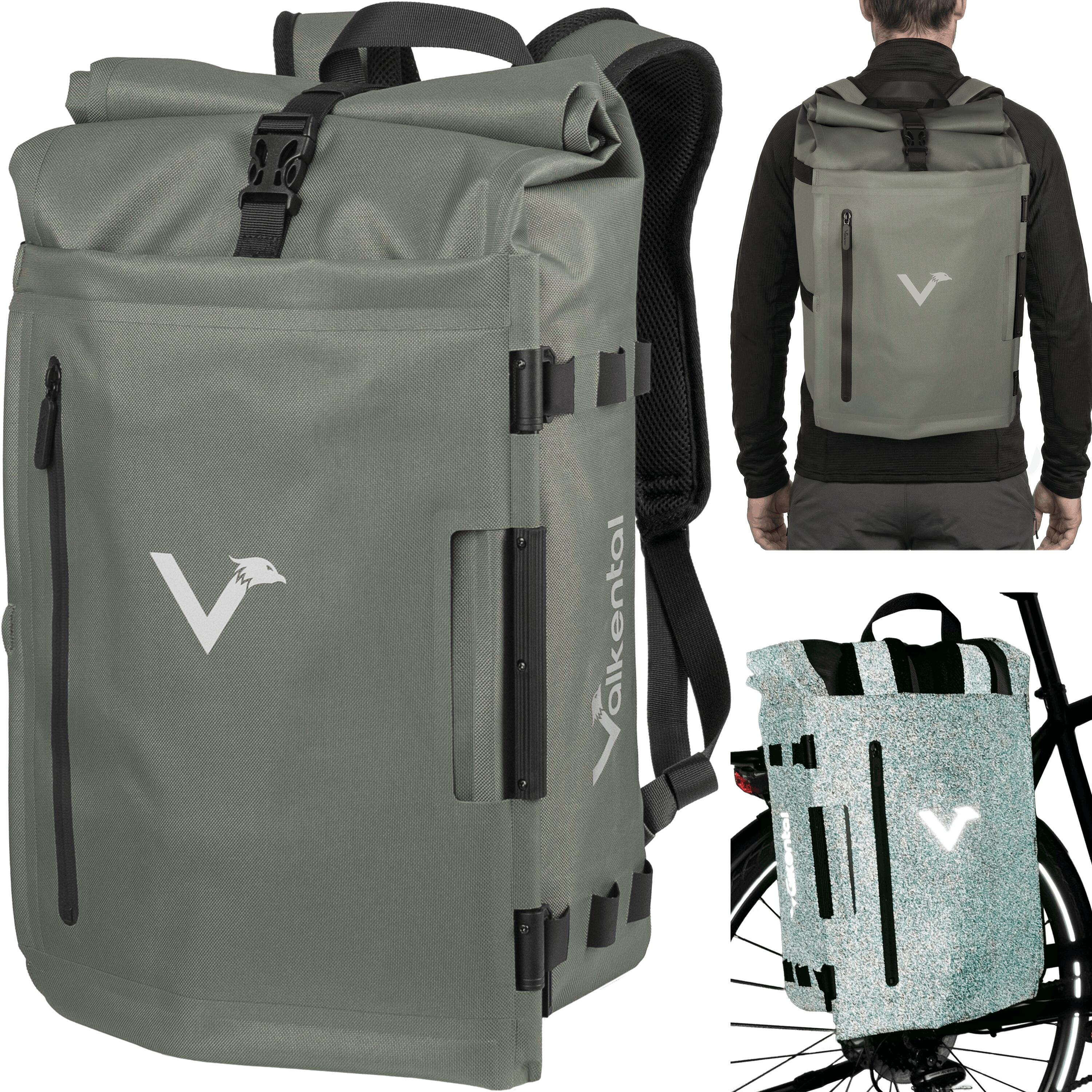 Valkental - Sacoche Vélo 2en1 & Sac À Dos - 28l Imperméable - Porte-bagages Pour E-bik - Sacoche Vélo - Gris|vert - 28 L - Decathlon