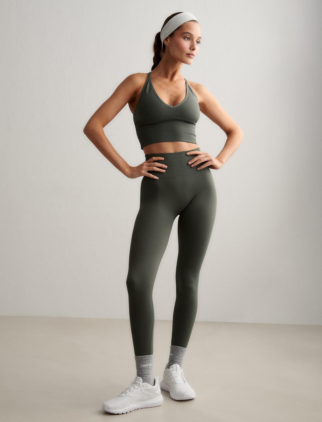 Damskie legginsy bezszwowe, wysoki stan, squat proof petite Shape zielony ivy