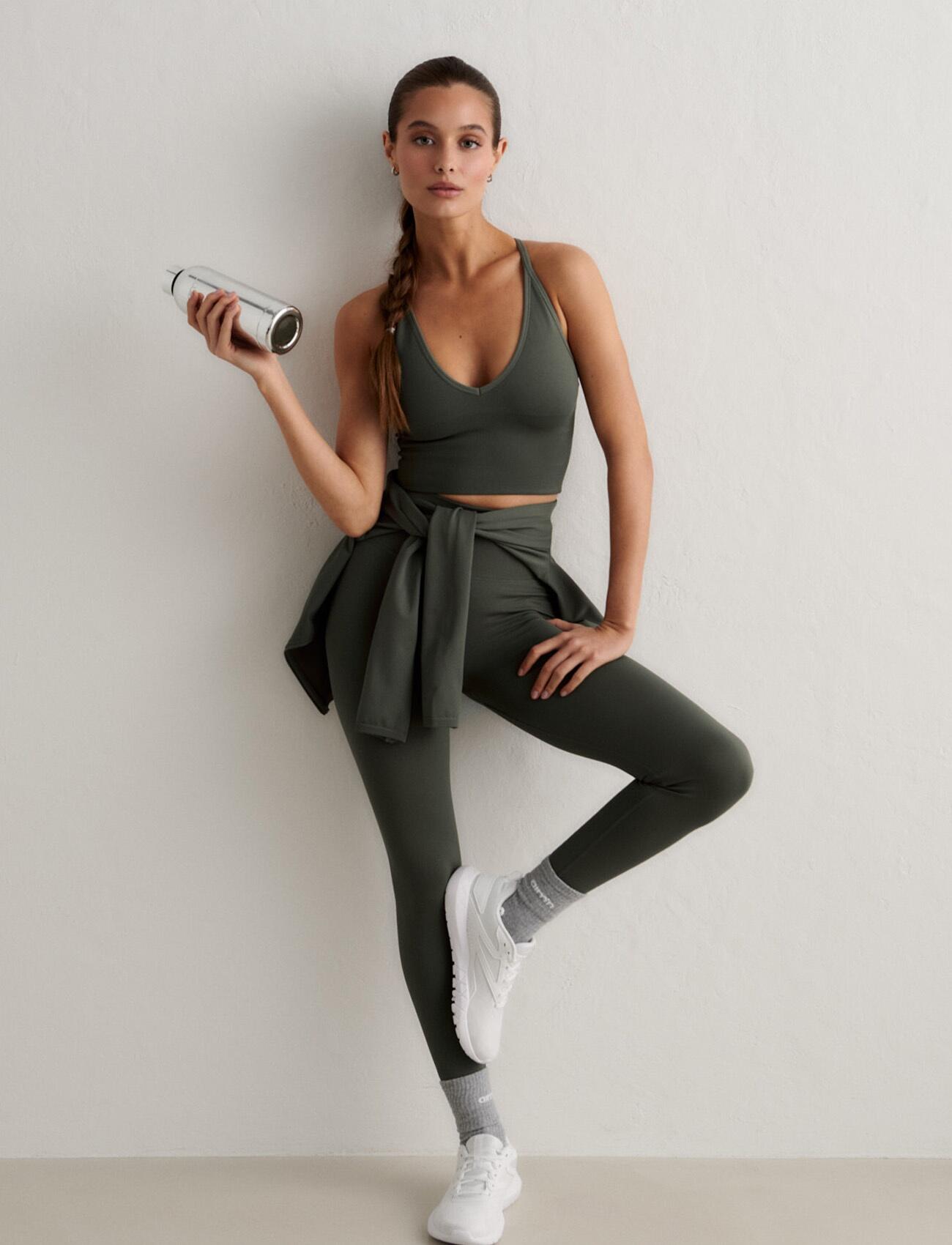 Femme Soutien-gorge de sport Sans Couture Dos Croisé Bralette Vert Lierre 4/6